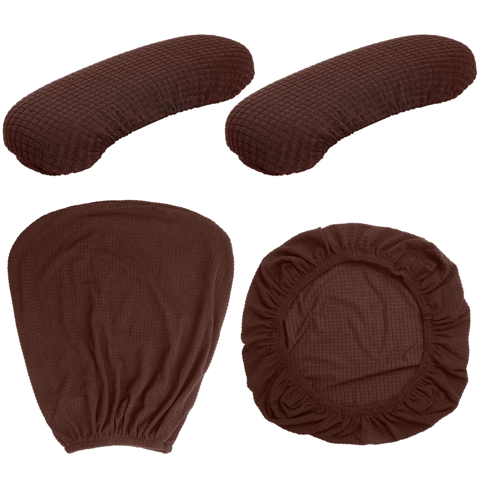 Tallew 4-Piece Office Chair Cover Set - Universal Stretchable Computer Chair Covers with Seat, Armrest & Backrest Pads - Dark Brown Polyester Slipcovers for Home & Office Workspace (Ergonomic Support & Protection)