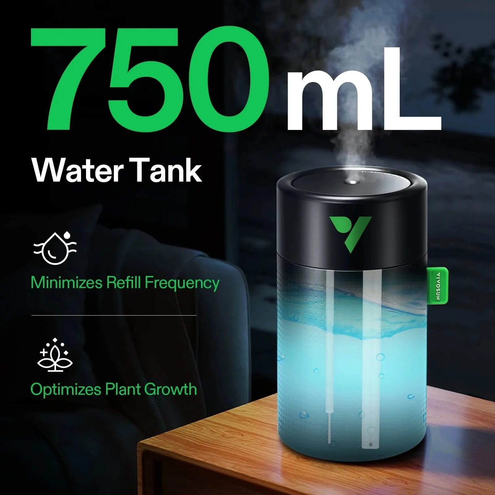 VIVOSUN AeroStream U075 USB Humidifier for Home & Office - Compact Ultrasonic Cool Mist Humidifier with 7 Color LED Lights, Quiet Operation for Bedroom, Nursery, Travel | Perfect for Dry Air Relief & Aromatherapy