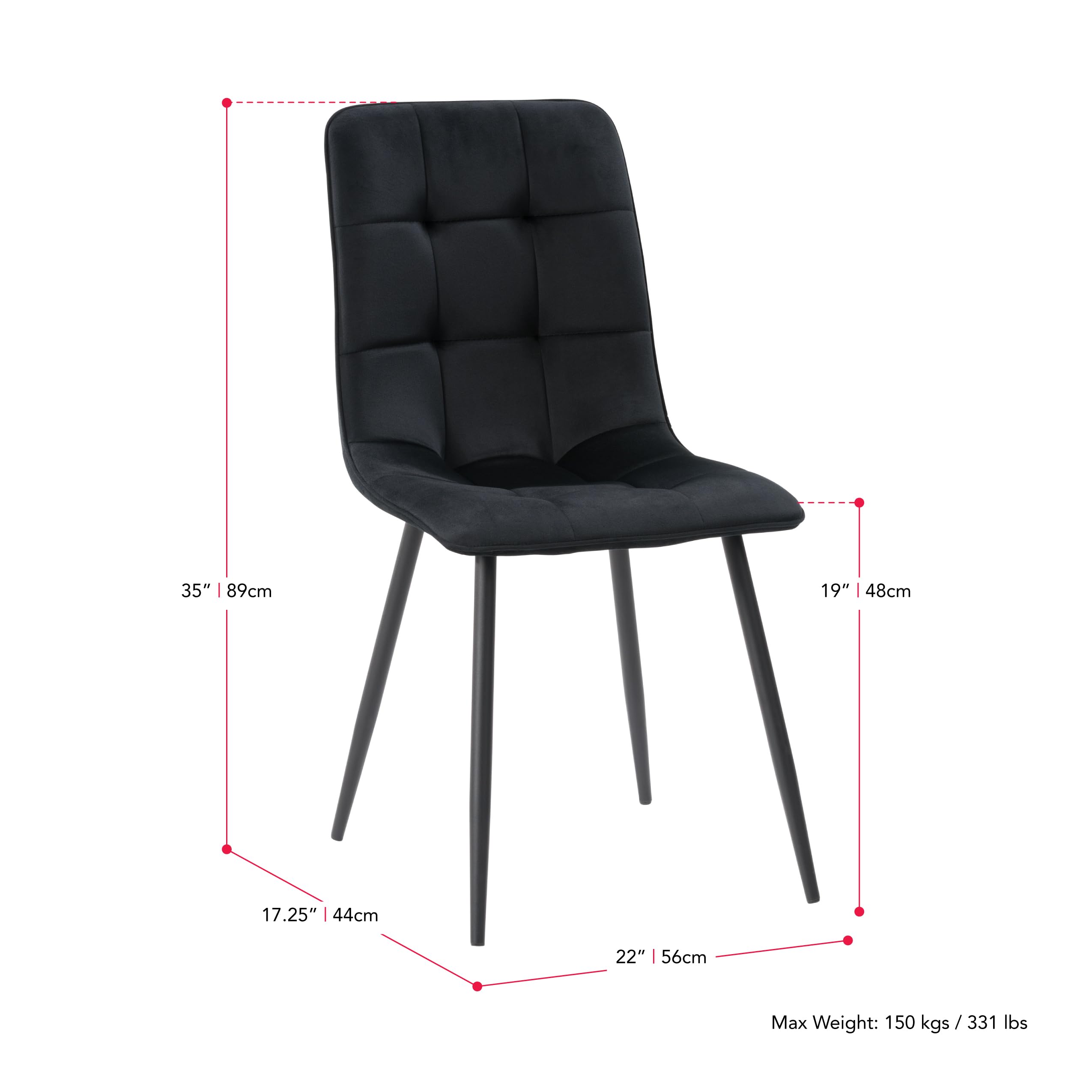 CorLiving Nash Black Velvet Upholstered Dining Chairs with Sturdy Metal Legs - Set of 2 Modern Kitchen Chairs for Dining Room, Restaurant & Home Decor