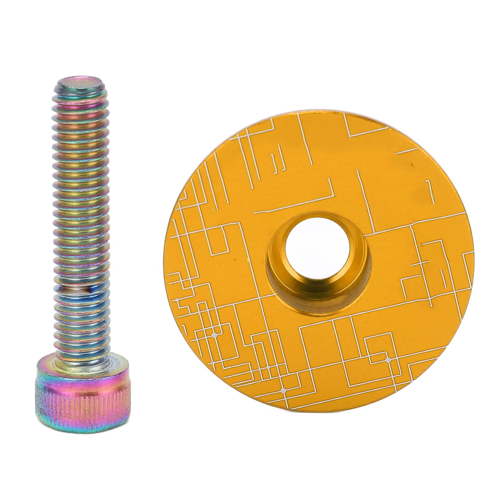 SUNGOOYUE 31.8mm Aluminum Alloy Bike Headset Top Cover with Bolts - Compatible with Mountain Bikes & Road Bikes (Yellow) | Durable Replacement Part for Smooth Cycling & Bike Maintenance