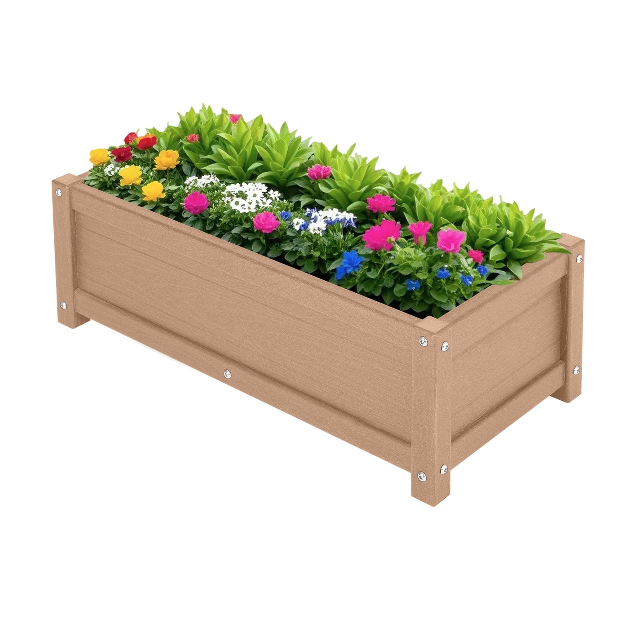 HDPE Raised Garden Bed Box - Waterproof, Rot-Resistant & Durable Above Ground Planter for Vegetables, Flowers & Herbs - Perfect for Yard, Lawn, Patio & Outdoor Gardening (Brown) - Ideal for Small Space Gardening & Urban Farming