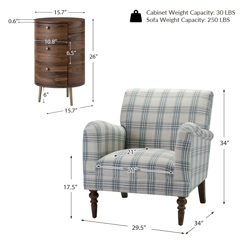 Sadie Upholstered Armchair with Side Table - 2 Piece Living Room Furniture Set for Small Spaces, Apartments & Cozy Reading Nooks