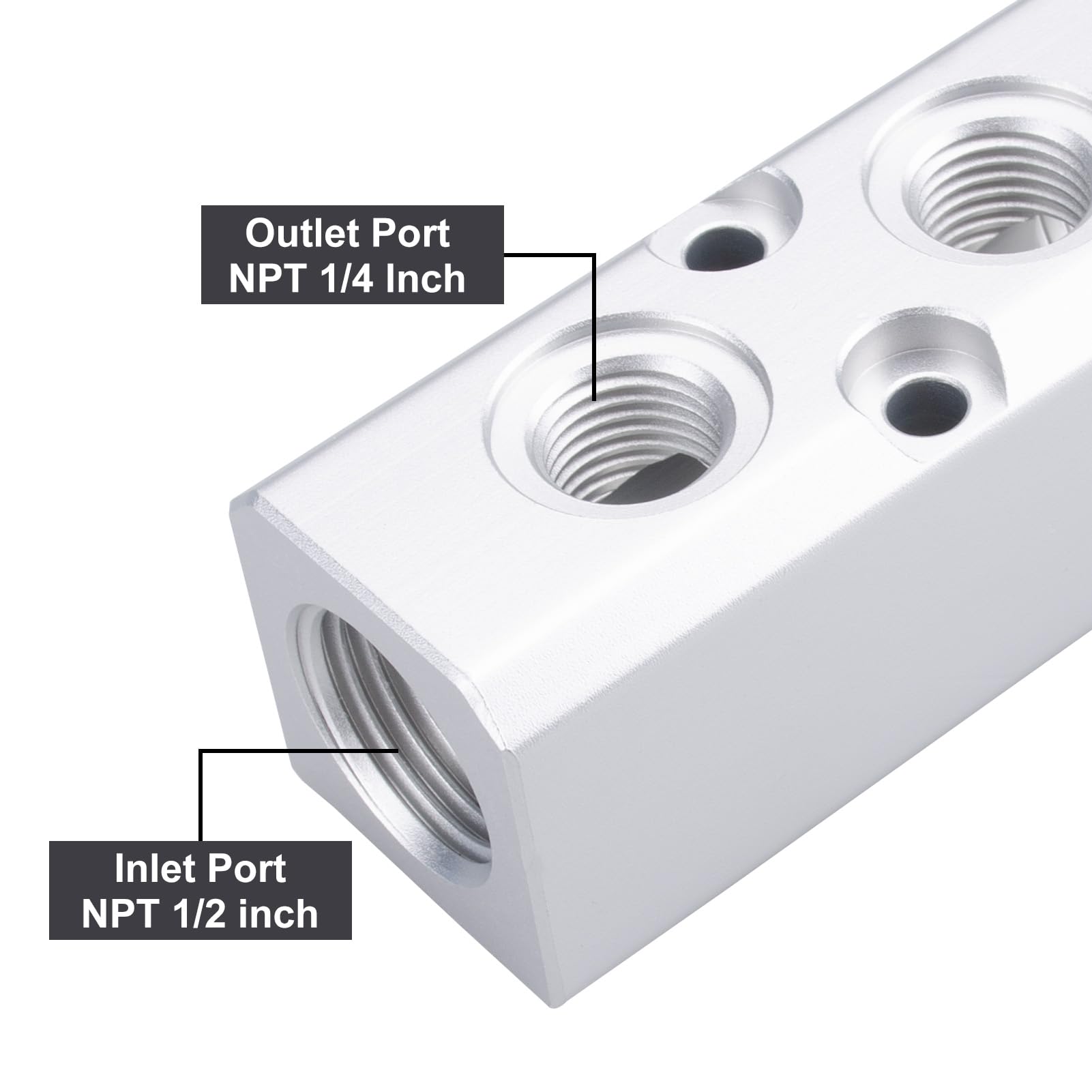 2PCS 2-Way 4-Port Air Compressor Manifold Block - Aluminum Air Hose Inline Splitter for Pneumatic Systems - 1/2