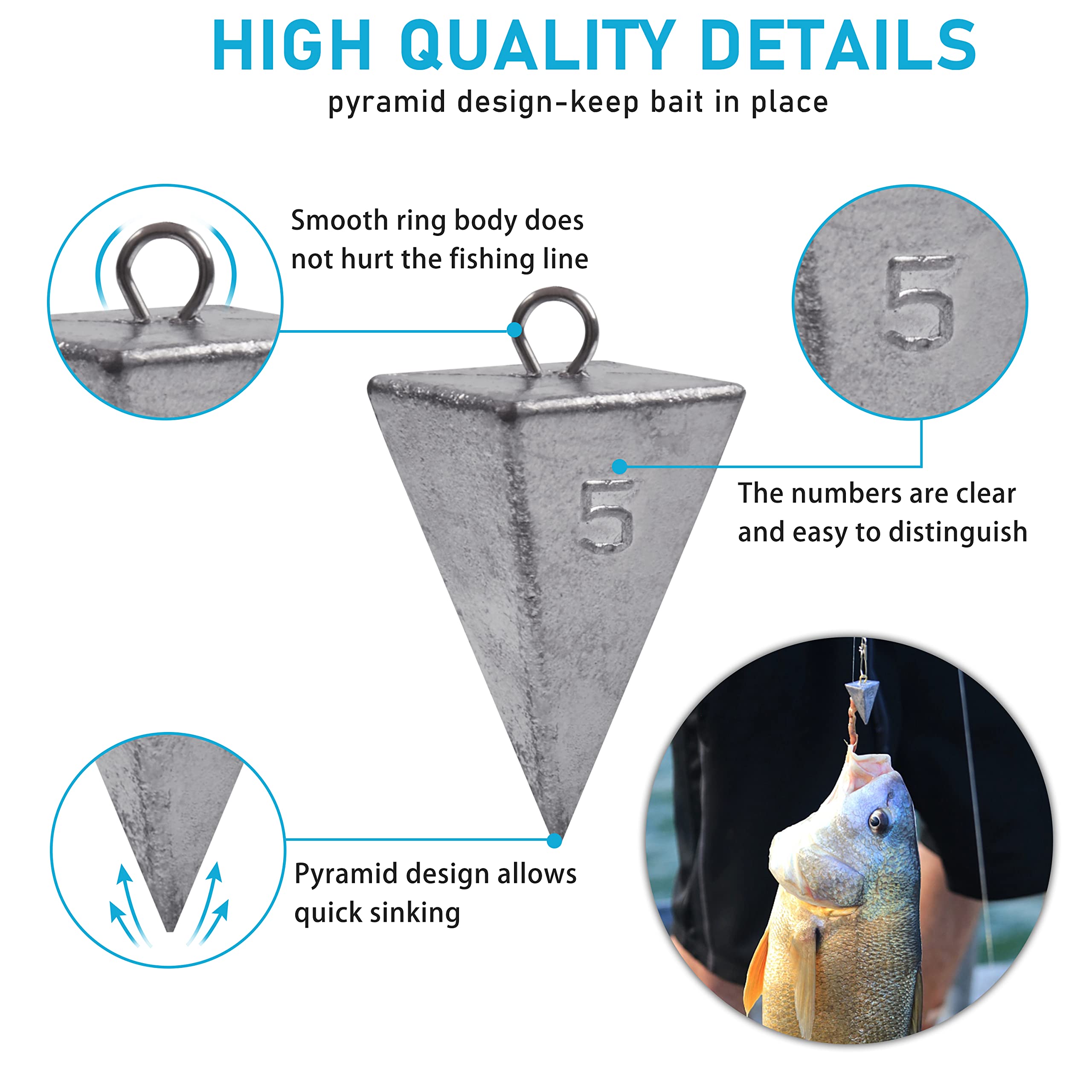 Pyramid Sinkers Fishing Weights - 1oz to 8oz Bullet Sinkers for Saltwater Surf Fishing, Tangle-Free Design - Perfect for Surf Casting, Bottom Fishing, and Offshore Angling
