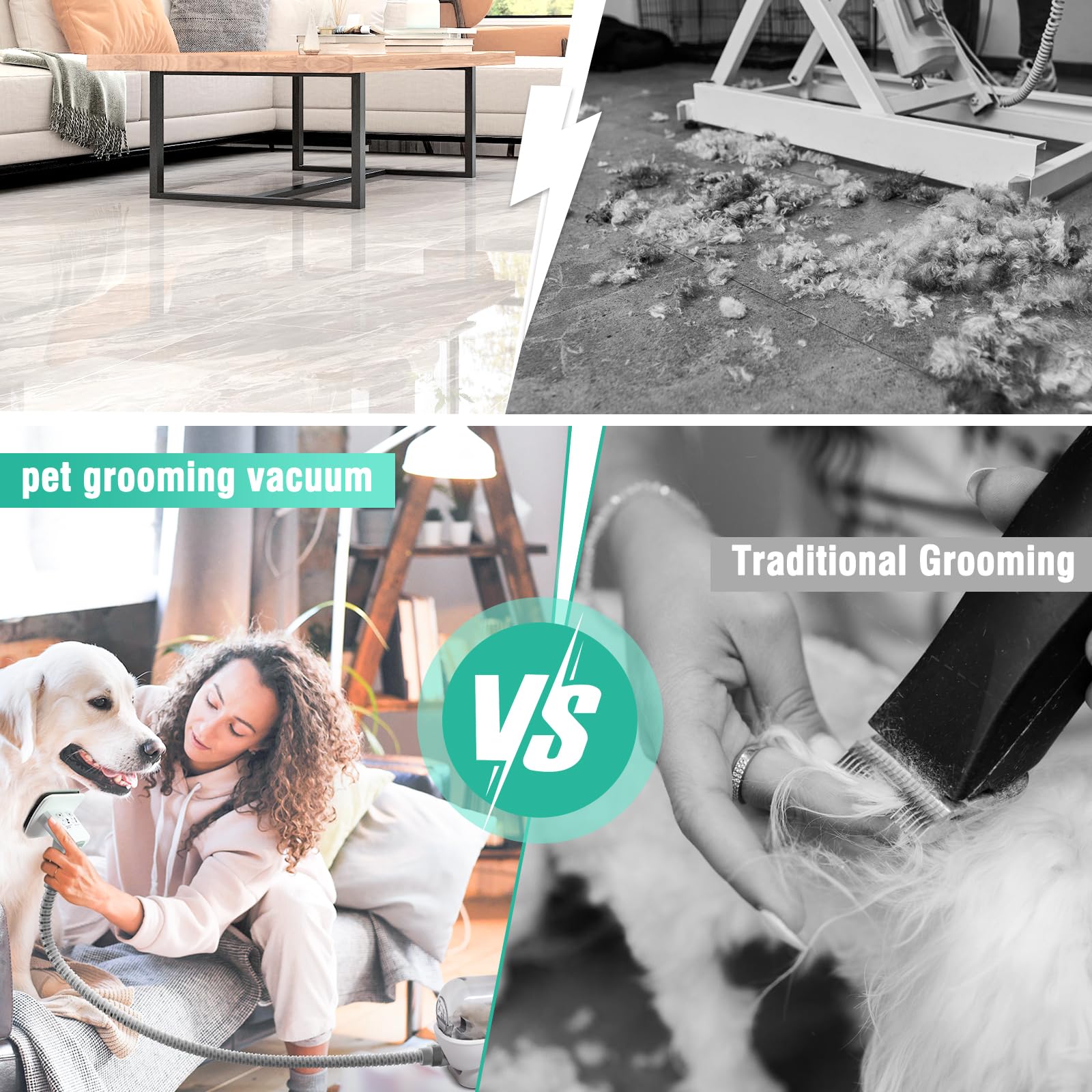 **SISIGAD Professional Dog Grooming Kit - 7-in-1 Pet Hair Vacuum with Low Noise, Clippers & Nail Grinder for Dogs, Cats & Small Animals - Perfect for Home Grooming & Shedding Control**