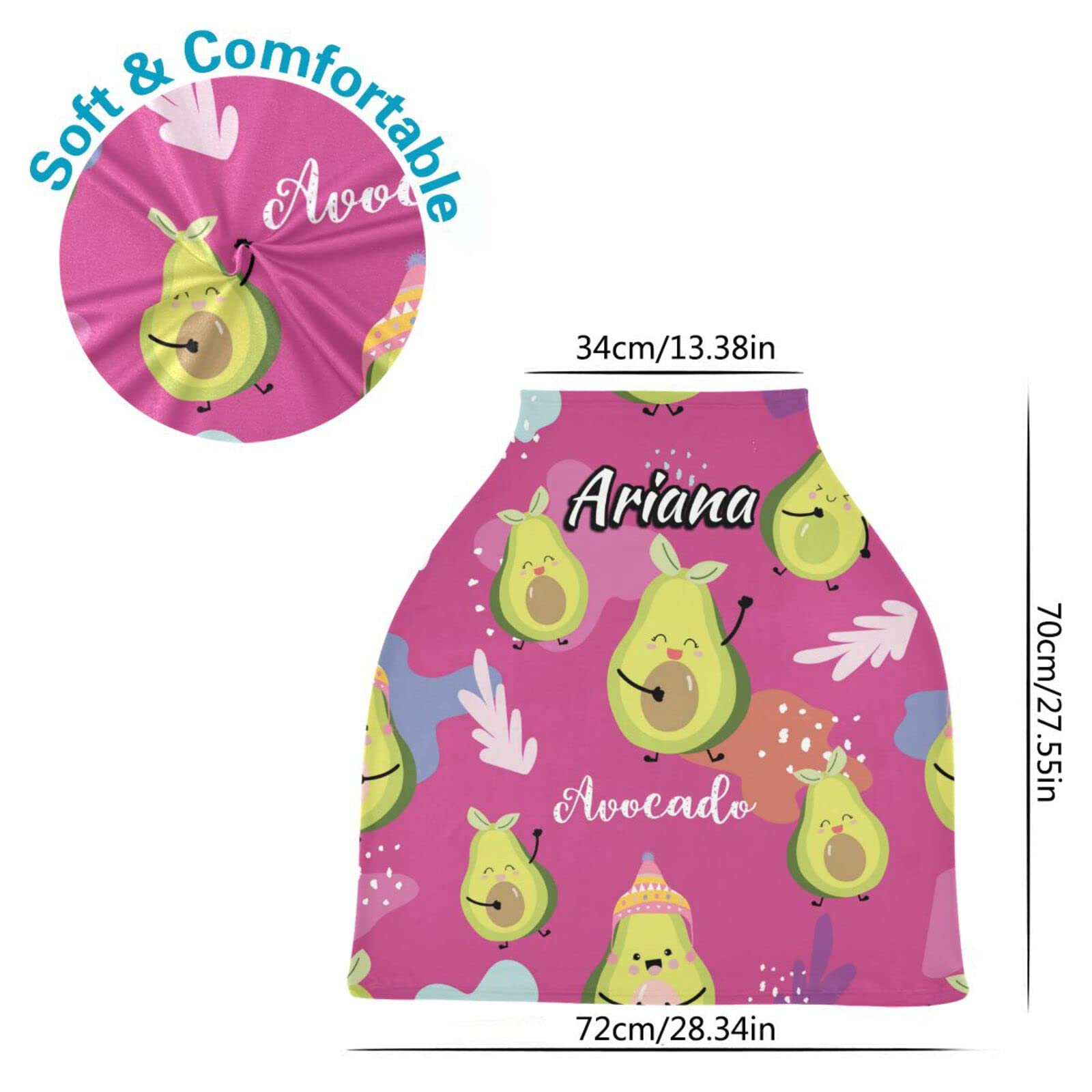 Custom Pink & Green Avocado Stretchy Baby Car Seat Canopy - Personalized Infant Stroller Cover - Multi-Use Car Seat Cover & Nursing Cover for Breastfeeding Moms - Perfect for Shopping, Travel & Outdoor Activities