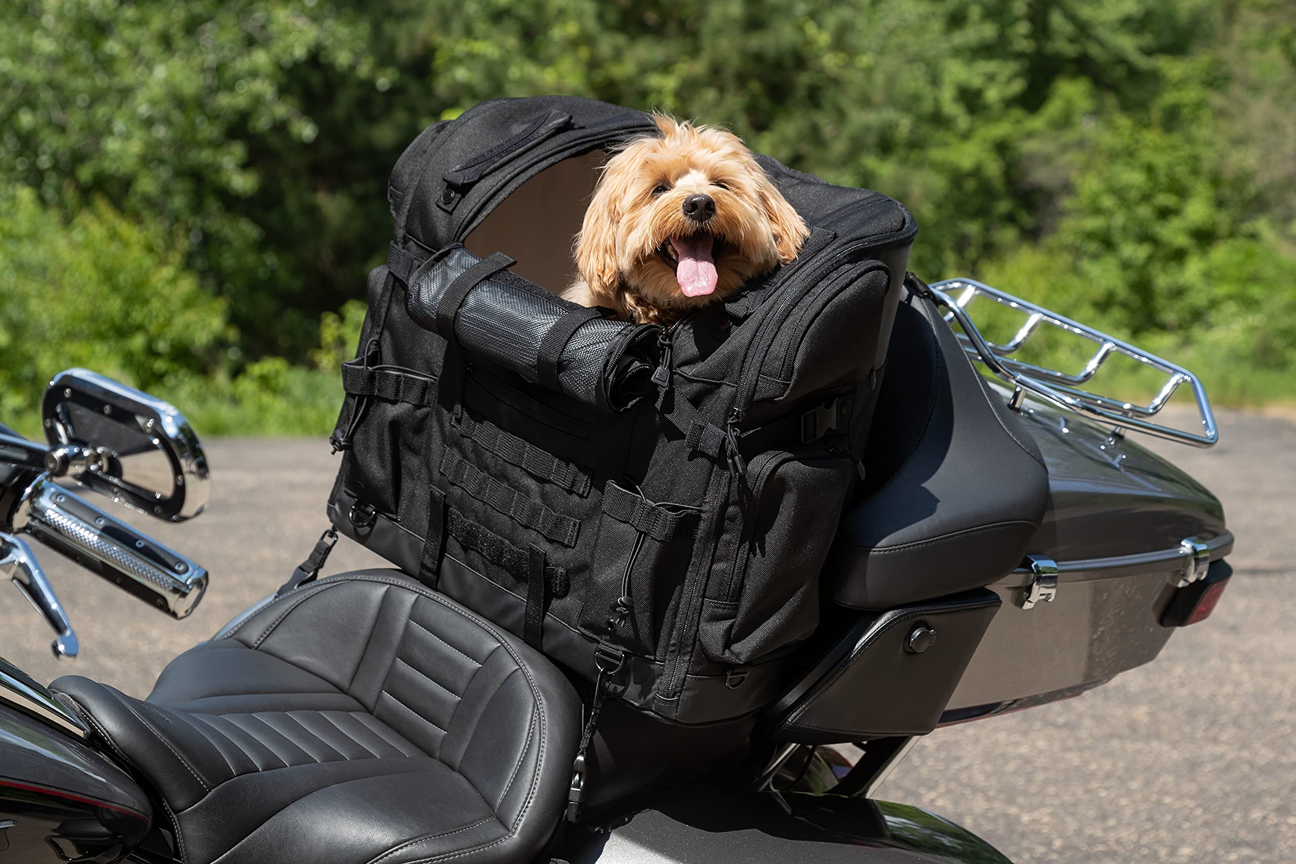 Kuryakyn 5723 Titan Pet Palace - Weatherproof & Heat-Resistant Motorcycle Pet Carrier for Dogs & Cats | Portable Travel Crate for Touring Seats (Black) | Perfect for Road Trips & Adventure Rides