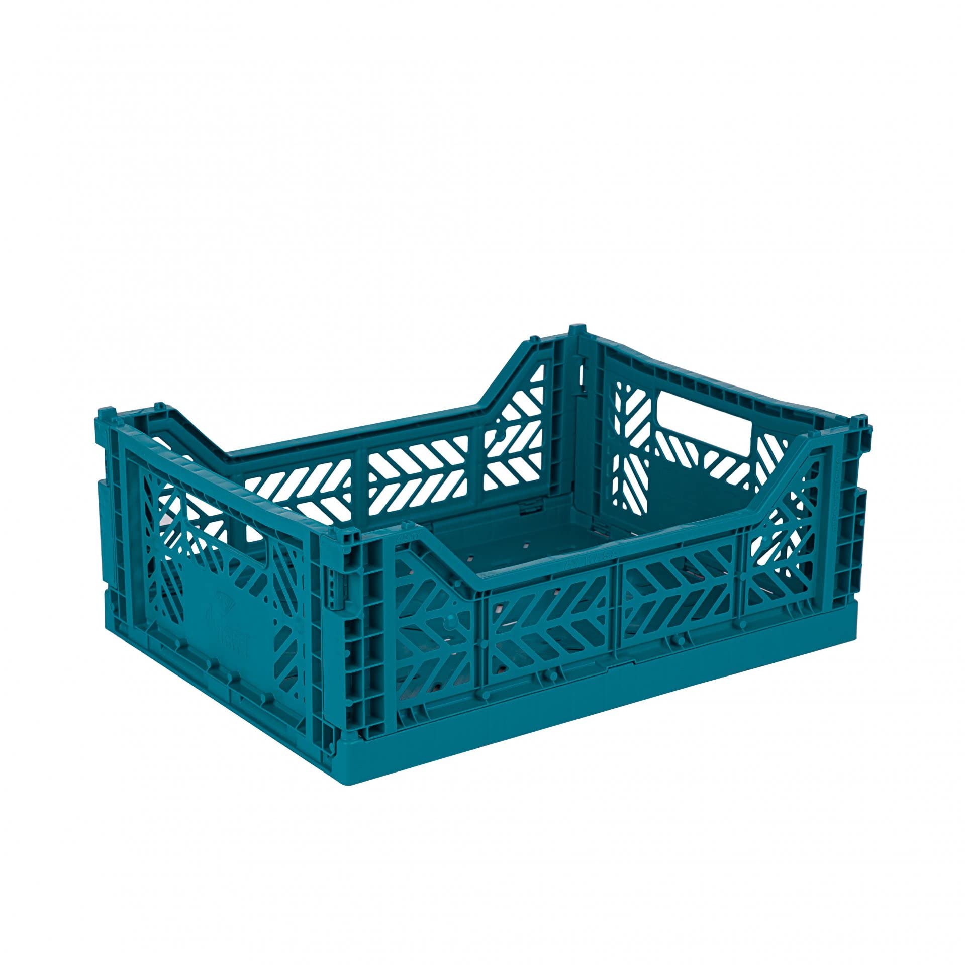 AYKASA Collapsible Storage Bins - Stackable Plastic Crates for Home & Office (Medium, Peacock Green)