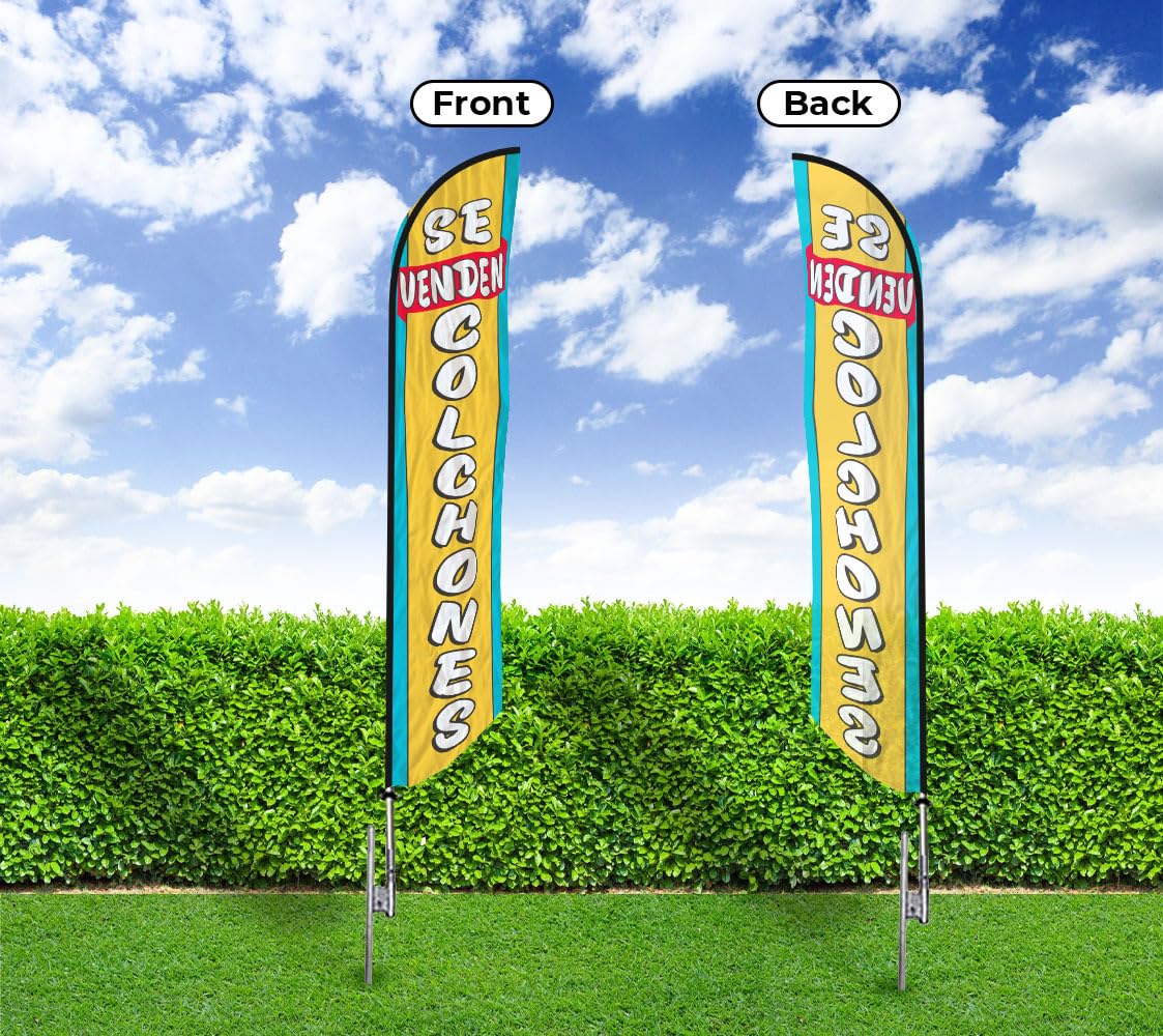 Feather Flag with 15ft Pole Kit & Ground Spike - Perfect for Mattress Store Advertising, Outdoor Sales, and Grand Openings