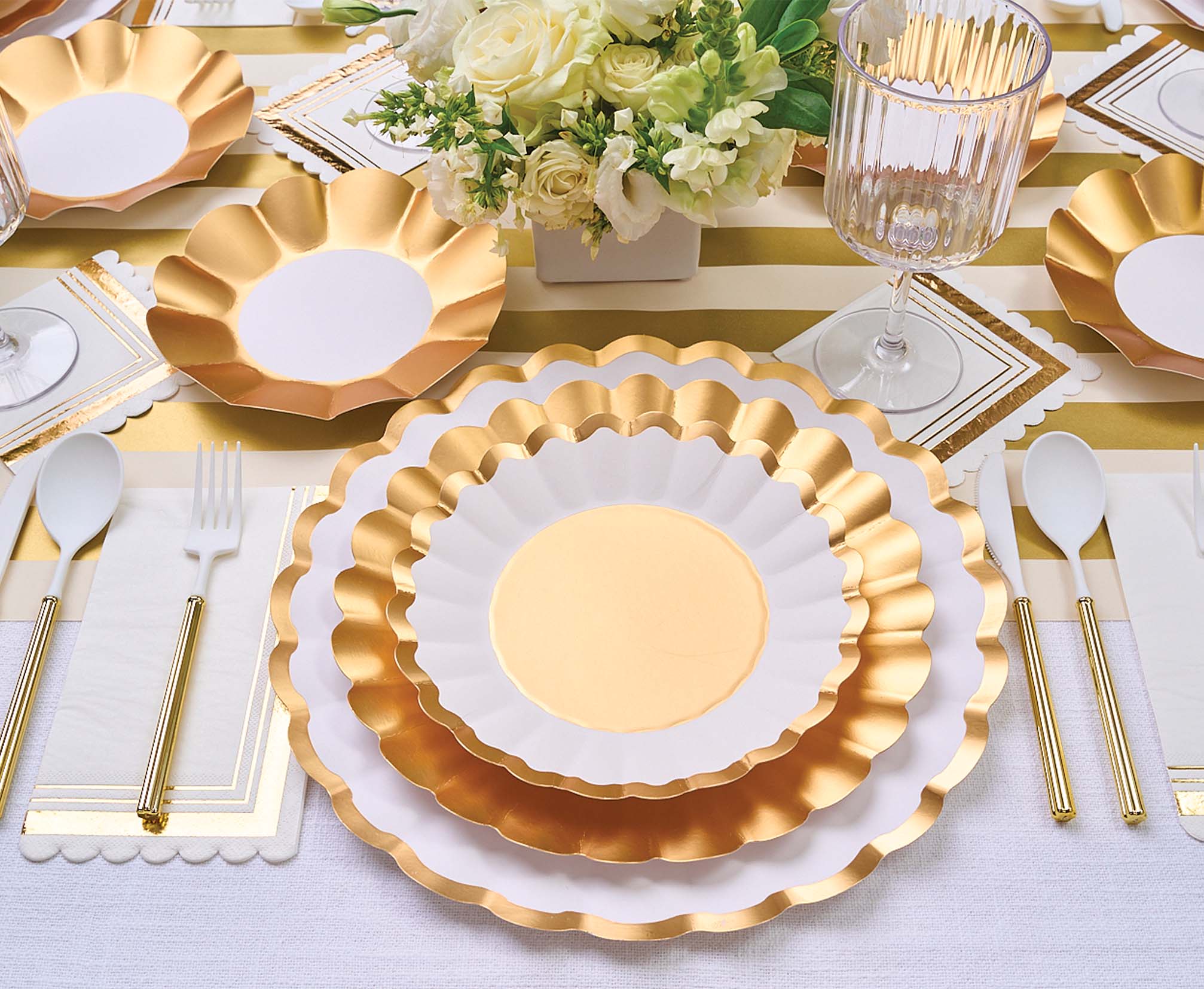 Elegant Gold & White Salad Plates Set of 8 - Perfect for Dinner Parties, Weddings & Holiday Gatherings