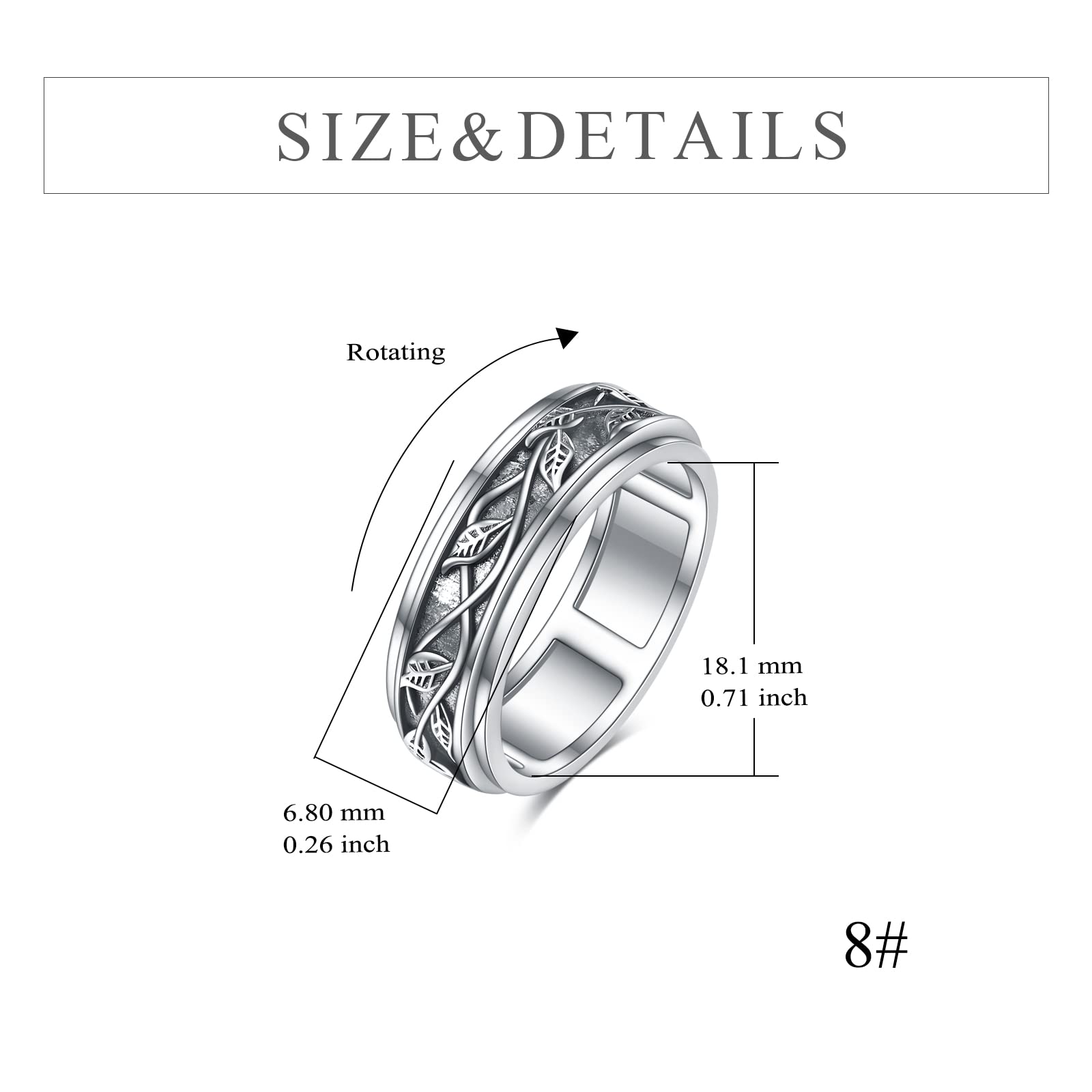 Sterling Silver Anxiety Spinner Ring for Women - Tree of Life Design with Leaf Details | Stress Relief Jewelry for Anxiety, Focus & Relaxation | Perfect for Work, Meditation & Daily Wear