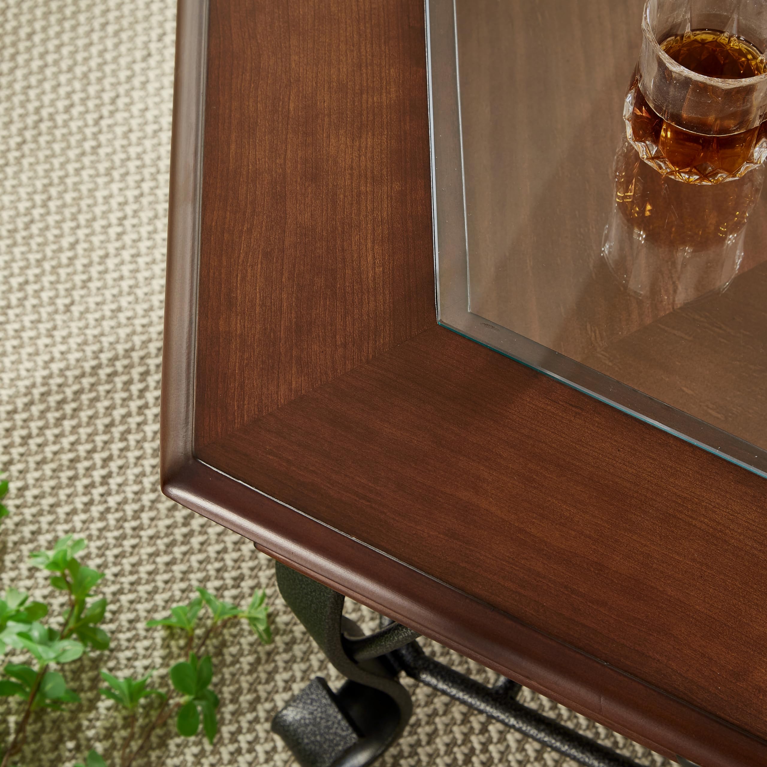 2 Tier Retro Hexagon Wood Coffee Table with Metal Leg & Glass Top - Farmhouse Style Storage Shelf & Drawer - Mid-Century Modern Living Room Furniture (40x40x19 inches) - Perfect for Small Spaces, Apartments & Cozy Home Decor