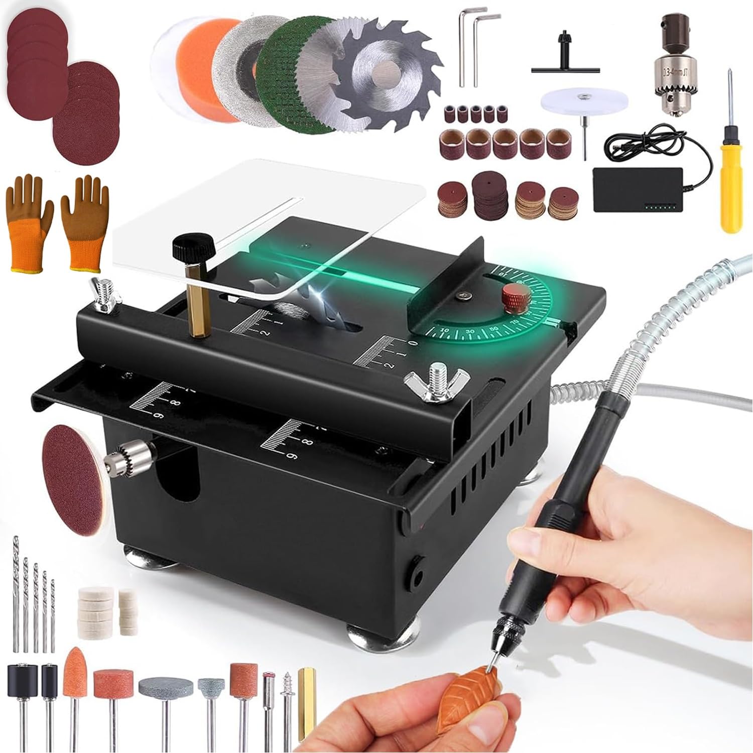 Mini Multi-Functional Table Saw - Portable Woodworking Tool for Crafts, DIY Projects & Home Use | Adjustable Cutting, Sanding, Engraving & Drilling All-in-One Machine with 1/2