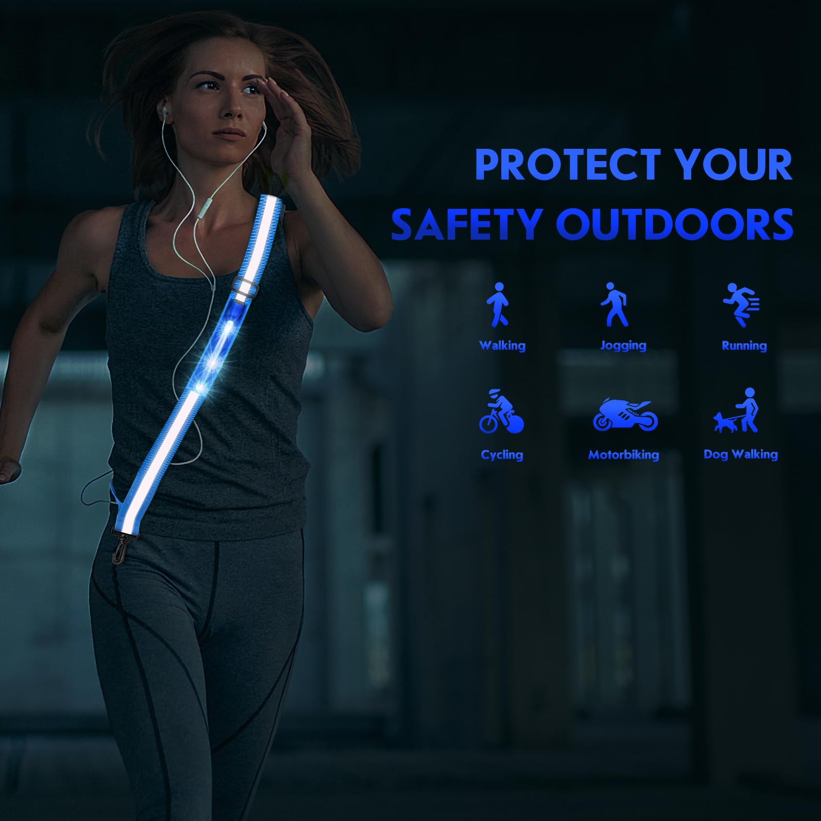Simket Rechargeable LED Reflective Sash - Adjustable High Visibility Safety Gear for Night Walking, Jogging, Running & Biking - Perfect for Men & Women Outdoor Activities in Low Light Conditions