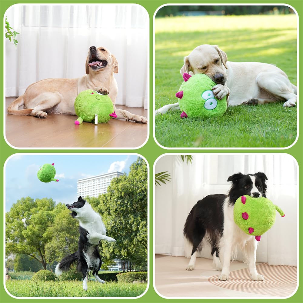 Hero Chuckles Ball Plush Dog Toy - Durable Squeaky Ball with 3-in-1 Squeaker for Small & Large Dogs - Fun Interactive Playtime & Fetch Toy (Monster Green) - Perfect for Indoor & Outdoor Dog Activities
