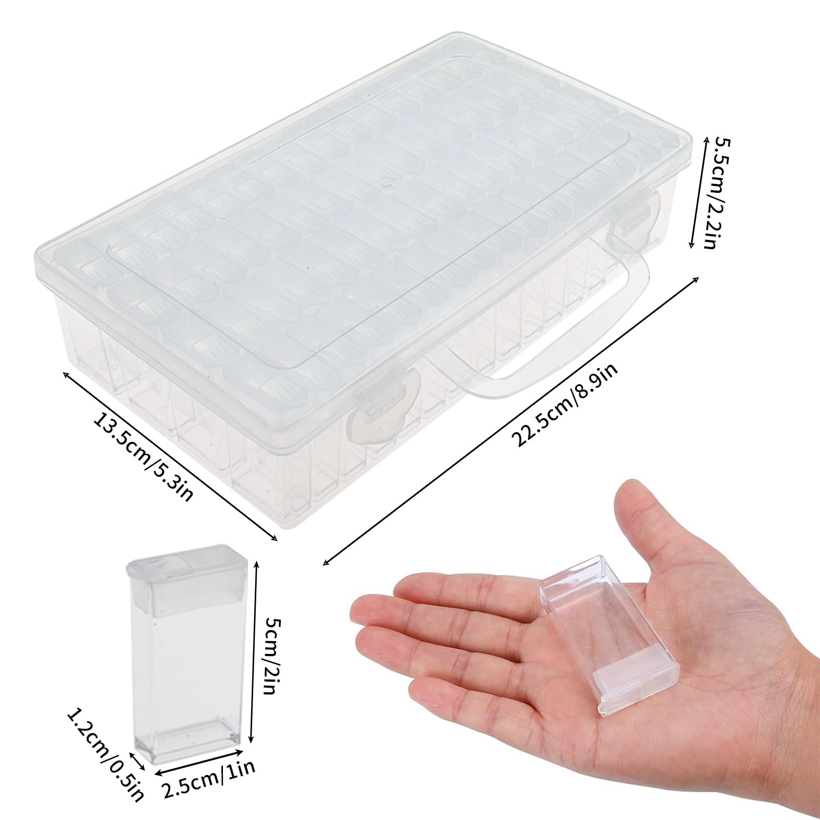 64 Grid Diamond Painting Storage Box with Adjustable Dividers - Bead Organizer for DIY Crafts, Jewelry Making & Art Supplies - Portable Plastic Container with Label Stickers | Perfect for Diamond Art Kits, Scrapbooking & Home Organization