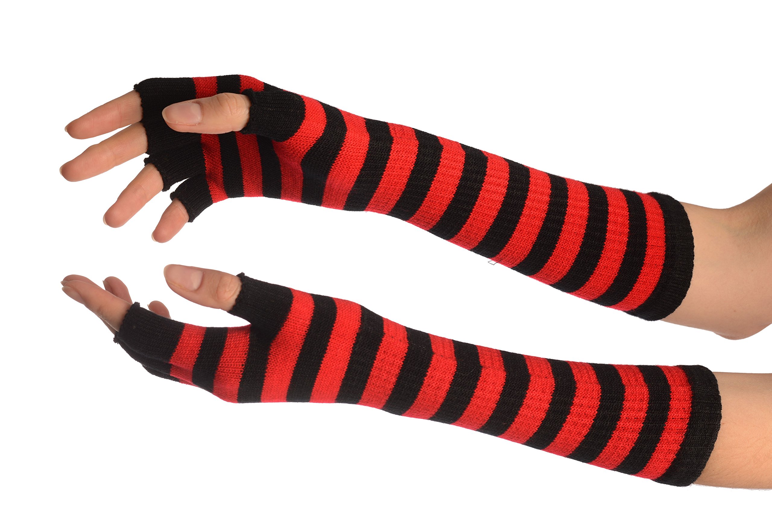 Stylish Red & Black Striped Fingerless Gloves for Women & Men - Touchscreen Compatible Winter Gloves for Typing, Driving & Outdoor Activities