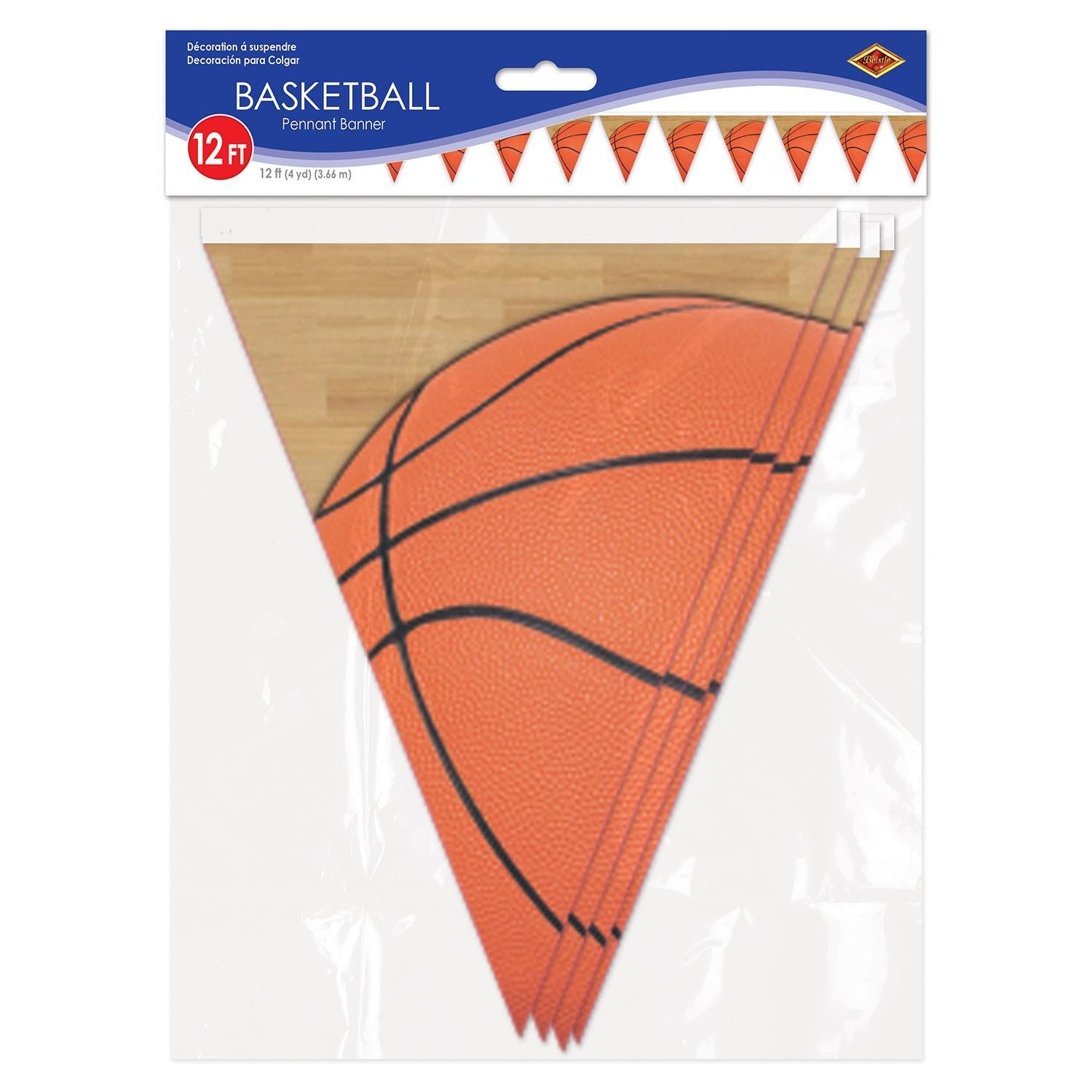 12 Pack Beistle Basketball Party Pennant Banner - Colorful Sports Decor for Birthday, Game Day & School Events - Perfect for Basketball Theme Parties, Team Celebrations & Gym Decorations