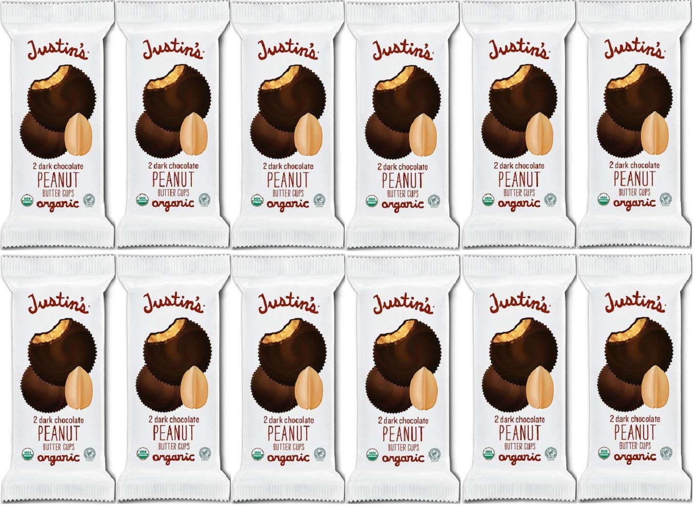 Justin's Dark Chocolate Peanut Butter Cups - 12 Pack (1.4oz Each) | Gluten Free, Non-GMO Snacks | Perfect for Lunchboxes, Desserts & Healthy Treats