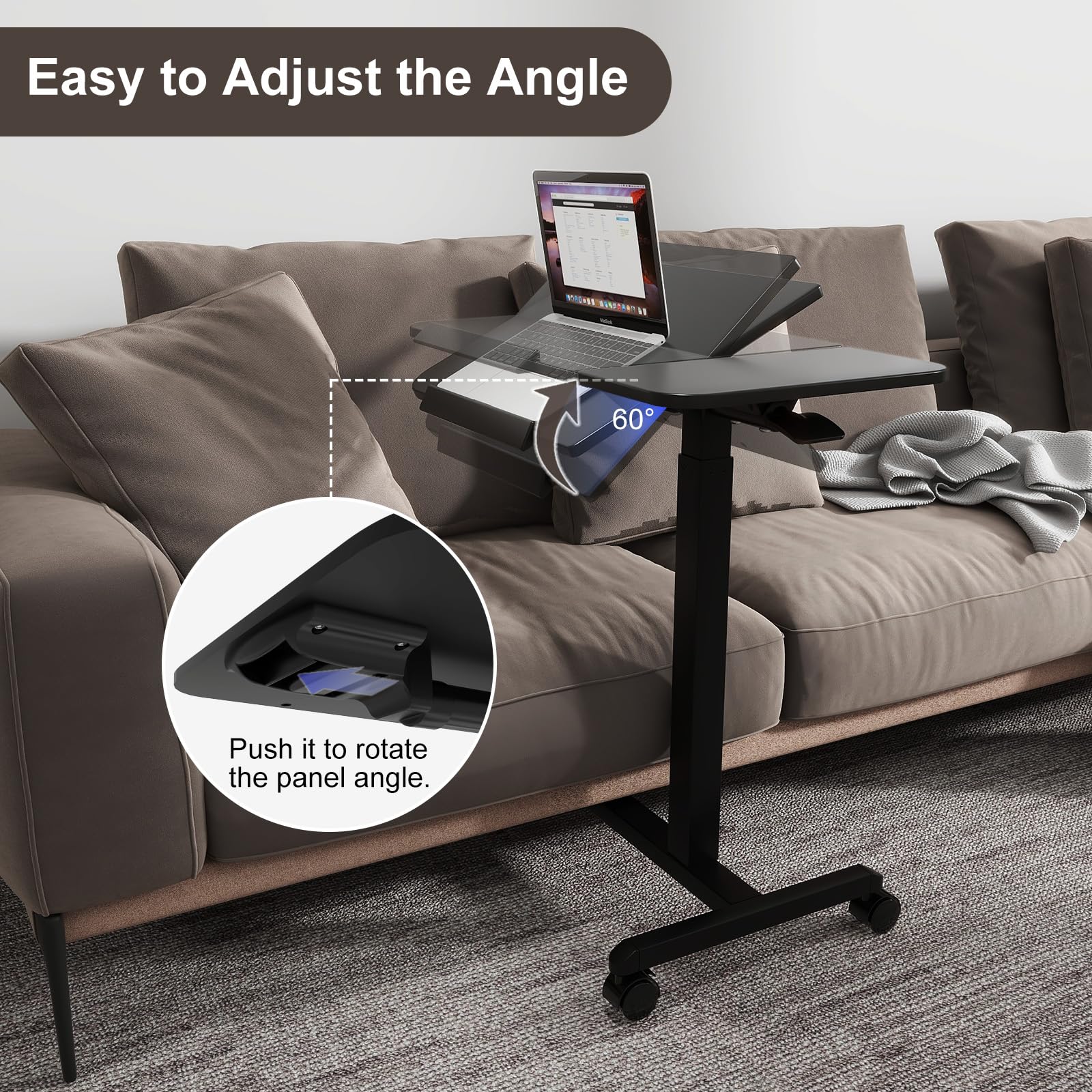 Adjustable Overbed Table with Wheels - Portable Rolling Laptop Desk for Bed, Sofa & Hospital Use - Mobile Computer Cart & Side Table for Home, Office & Patient Care
