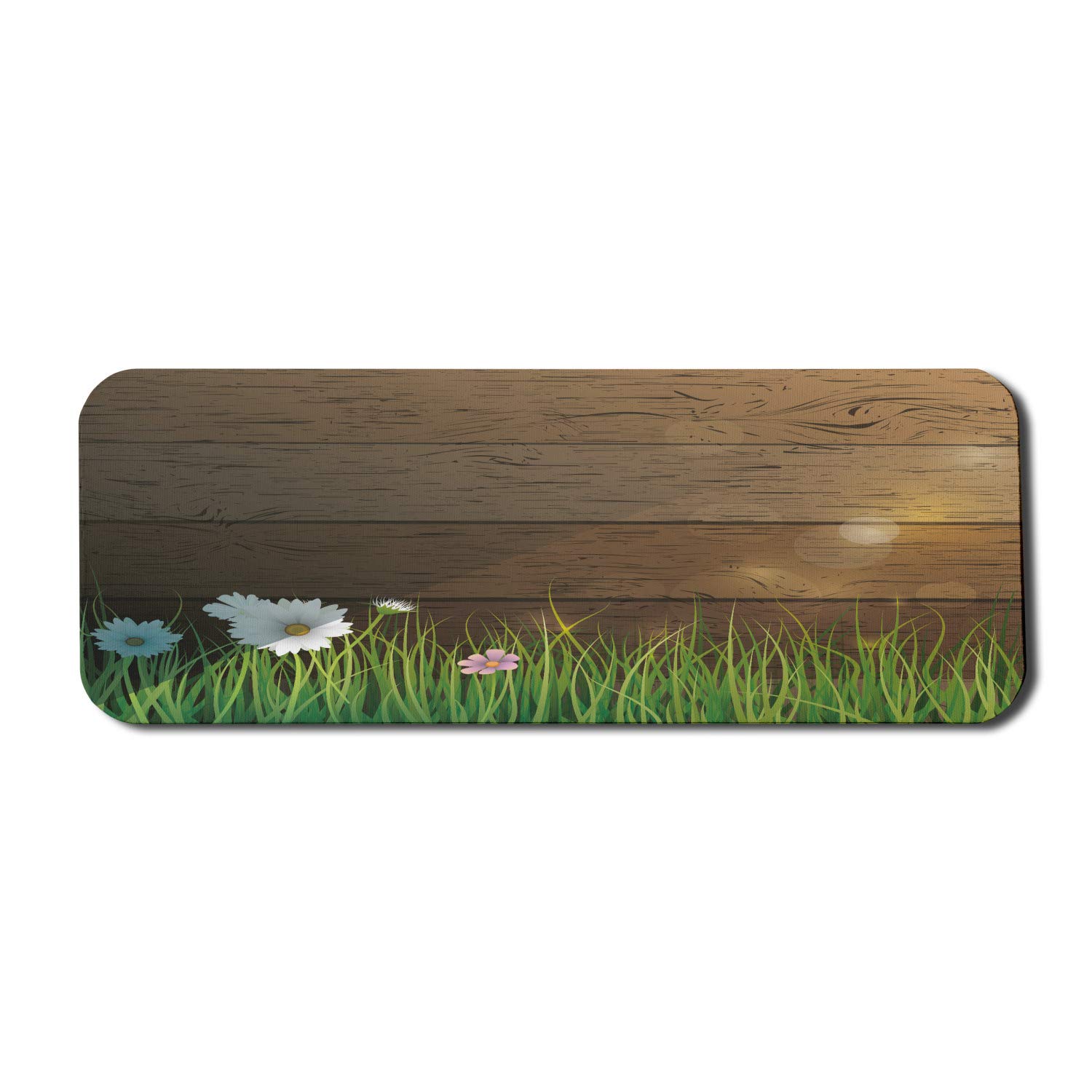 Ambesonne Flower Computer Mouse Pad - Digitally Drawn Daisy Field Design with Wooden Fences & Sunny Foliage, Large Non-Slip Rubber Gaming Mousepad (31