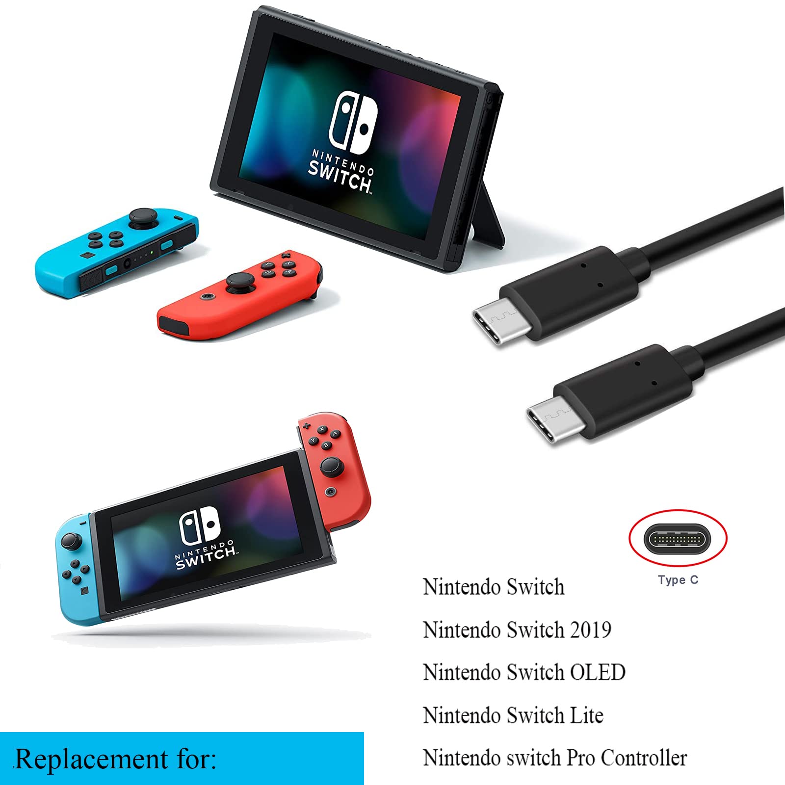 10FT USB-C Charging Cable for Nintendo Switch/Switch Lite/Switch OLED - Fast PD Charger, Extra Long Replacement Power Cord - Perfect for Gaming, Travel & Home Use
