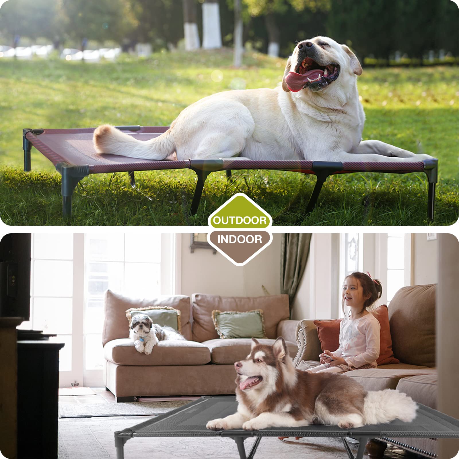 SUDDUS Elevated Dog Bed - Waterproof & Portable Raised Pet Cot for Indoor/Outdoor Use - Easy to Clean Off-Floor Cooling Bed for Medium Dogs (Red) - Perfect for Camping, Patio & Home Comfort