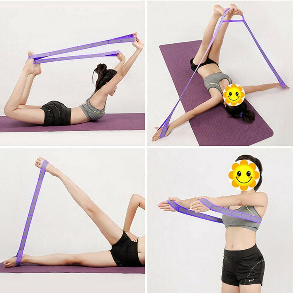 9-Segment Yoga Pull Strap Belt - Latex Elastic Stretching Band for Yoga, Pilates, Gym & Fitness - Purple Resistance Bands for Home Workouts, Strength Training & Physical Therapy