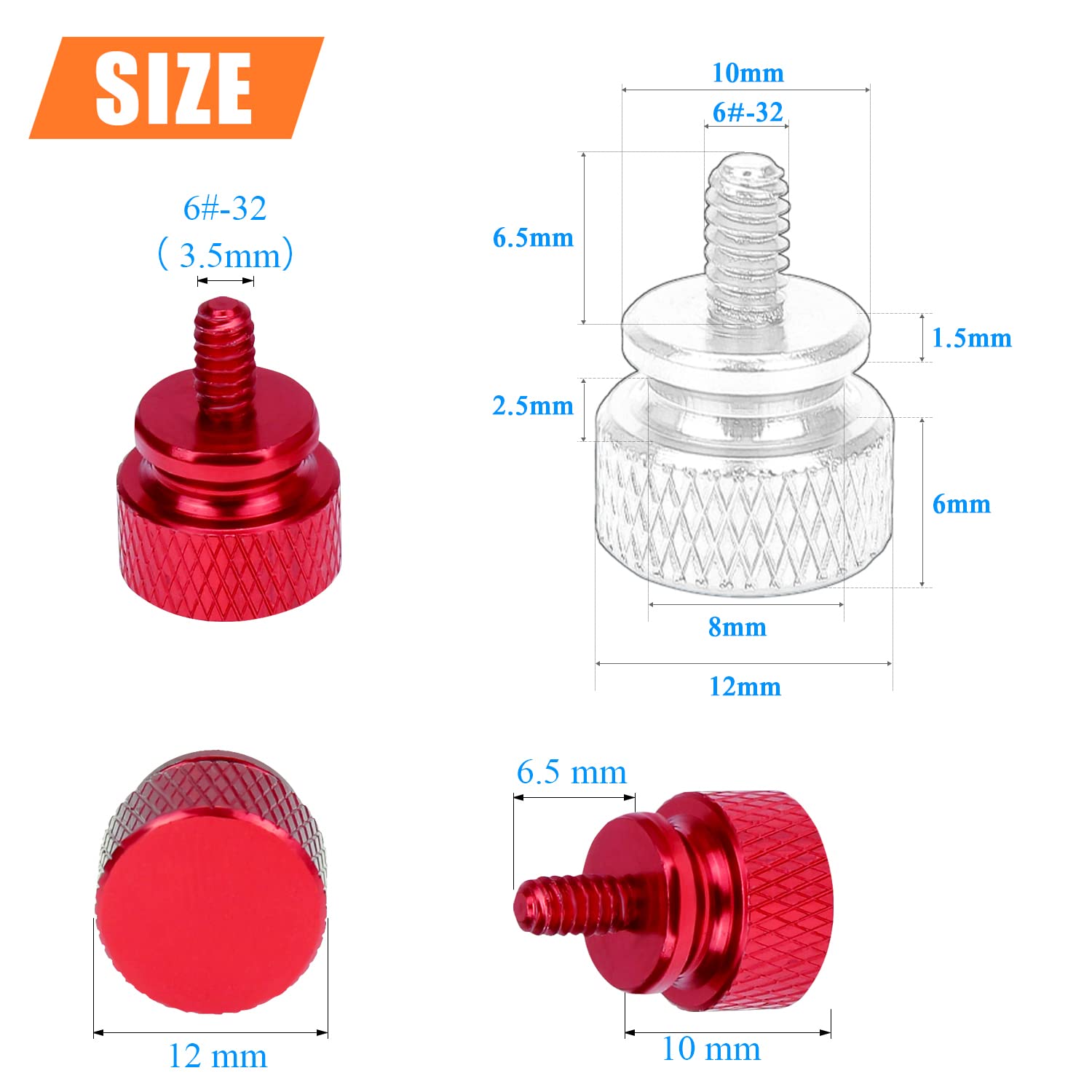 20-Pack 6-32 Thread Red Anodized Aluminum Thumb Screws for Computer Case, Cover, Power Supply & Hard Drives - Secure & Easy Installation for PC Builds & Upgrades