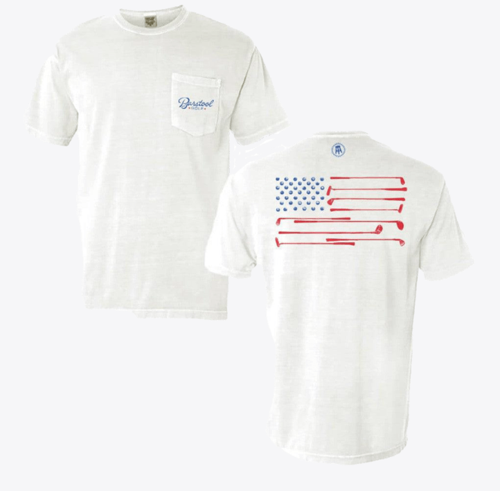 Barstool Golf Flag Pocket Tee - White Cotton Short Sleeve T-Shirt for Men - Perfect for Golf Outings, Casual Wear & Sports Events