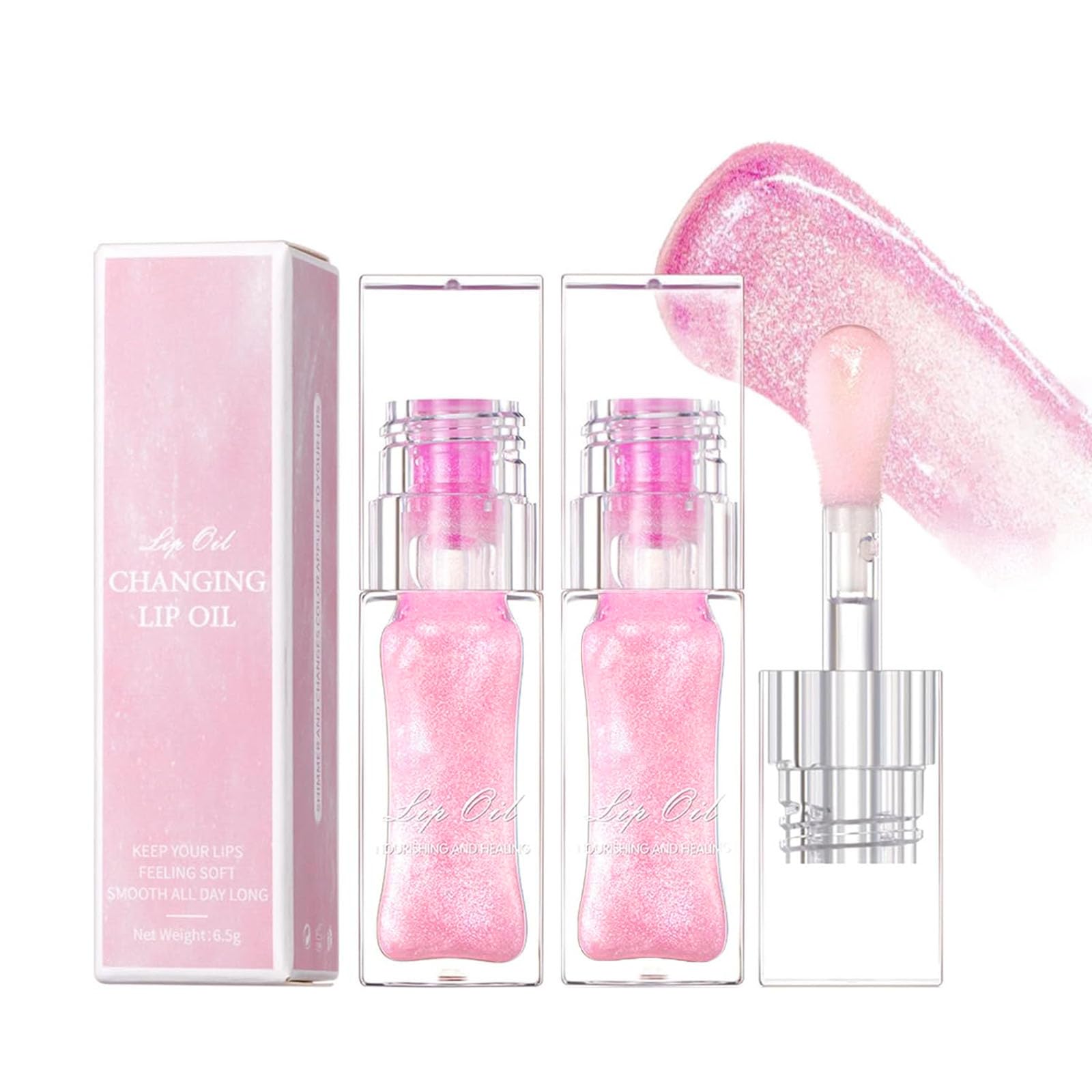Bossup V2 Magic Color Changing Lip Oil - 2PCS Hydrating Lip Gloss, Warm Tint Moisturizing Lip Treatment for Daily Wear & Special Occasions