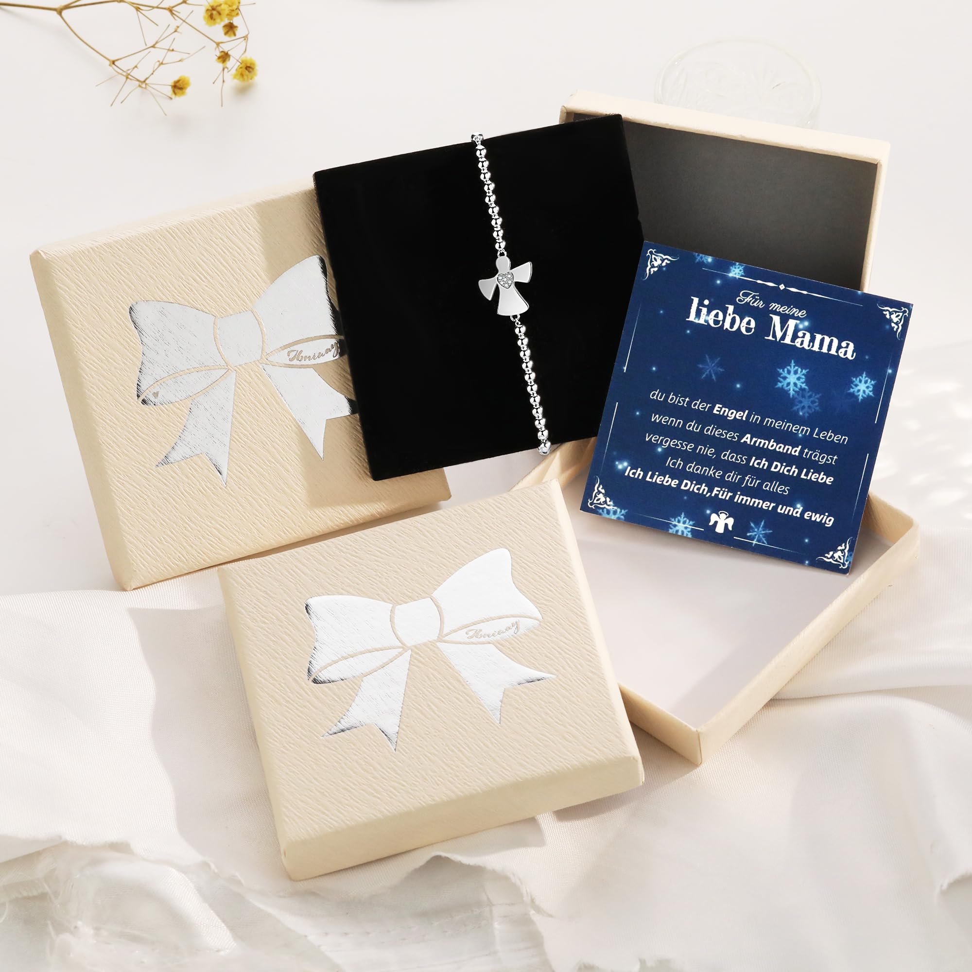 JBniuay Christmas Gifts for Mom - Sterling Silver Angel Bracelet with Beads, Mother's Day Present for Mom, S925 Silver Jewelry | Perfect for Birthday, Anniversary & Special Occasions
