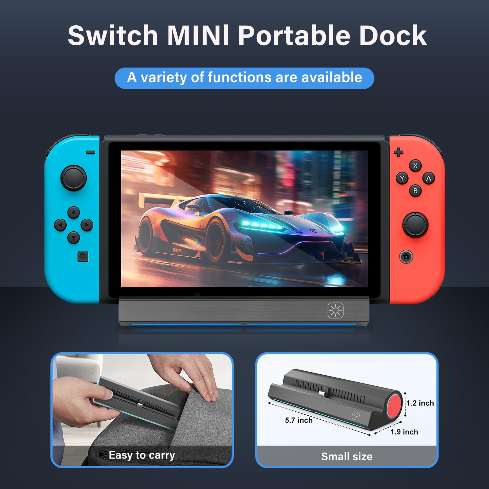 Nintendo Switch Dock Station for Switch & Switch OLED - Portable Charging Stand with 4K HDMI Output & 2 USB Ports - Replacement Dock for Gaming at Home or Travel