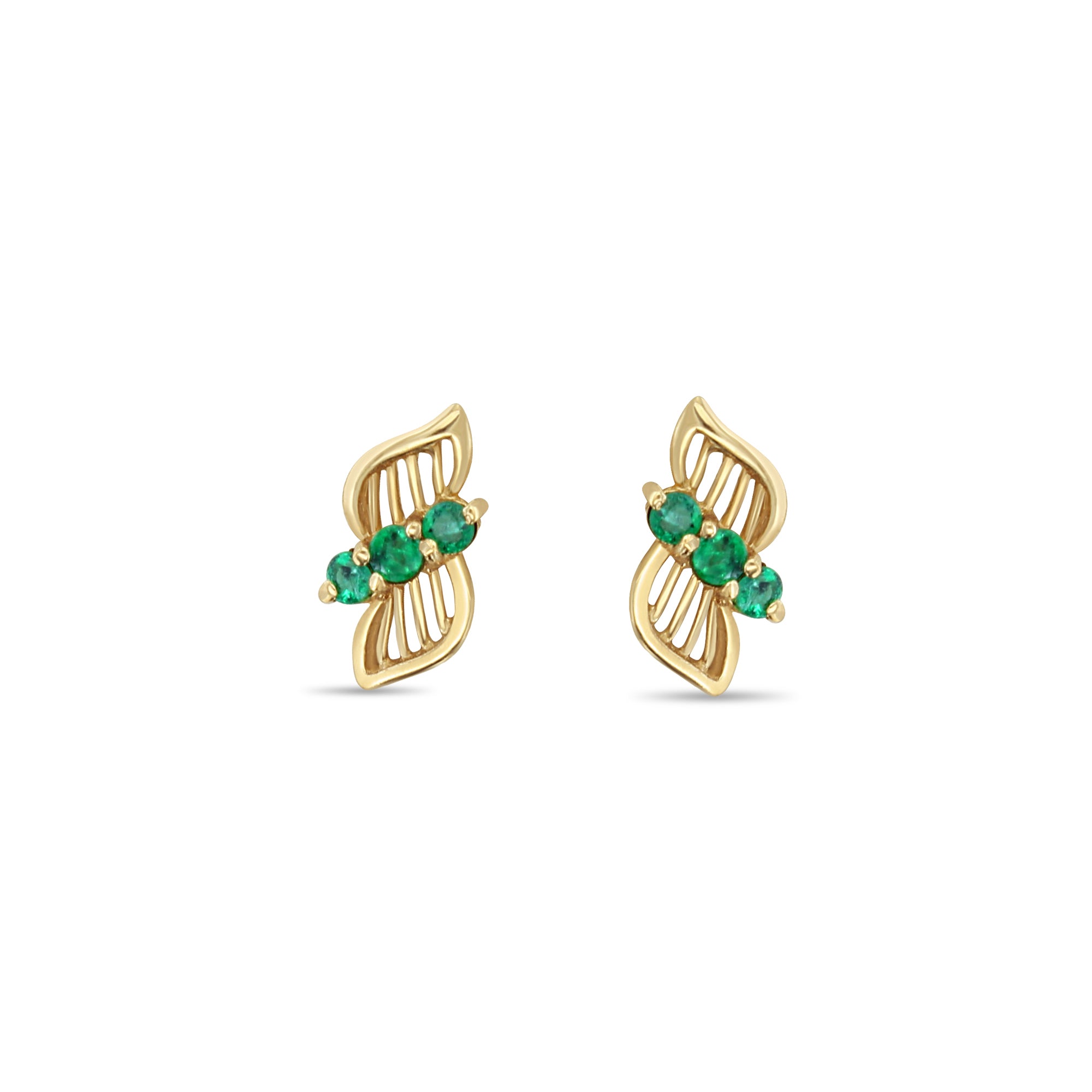 14K Yellow Gold Emerald Fan Style Earrings for Women - Elegant Dangle Drop Jewelry for Parties, Weddings & Special Occasions