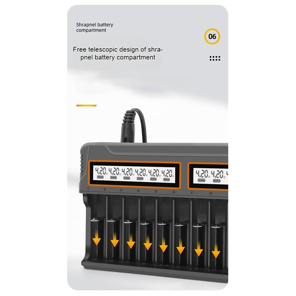 Ecaqlin 12-Slot Smart Universal Battery Charger for 18650, AA, AAA NiMH & Lithium Batteries with LCD Display - US Plug - Perfect for Home, Office, and Travel Use