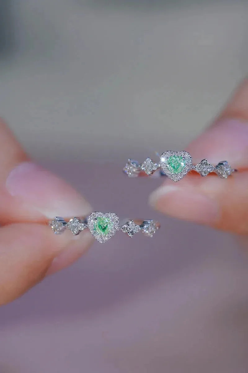 18K White Gold Heart Shaped 0.35 Carat Natural Green Diamond Engagement Ring for Women - Romantic Wedding Jewelry, Anniversary Gift, Proposal Ring for Her