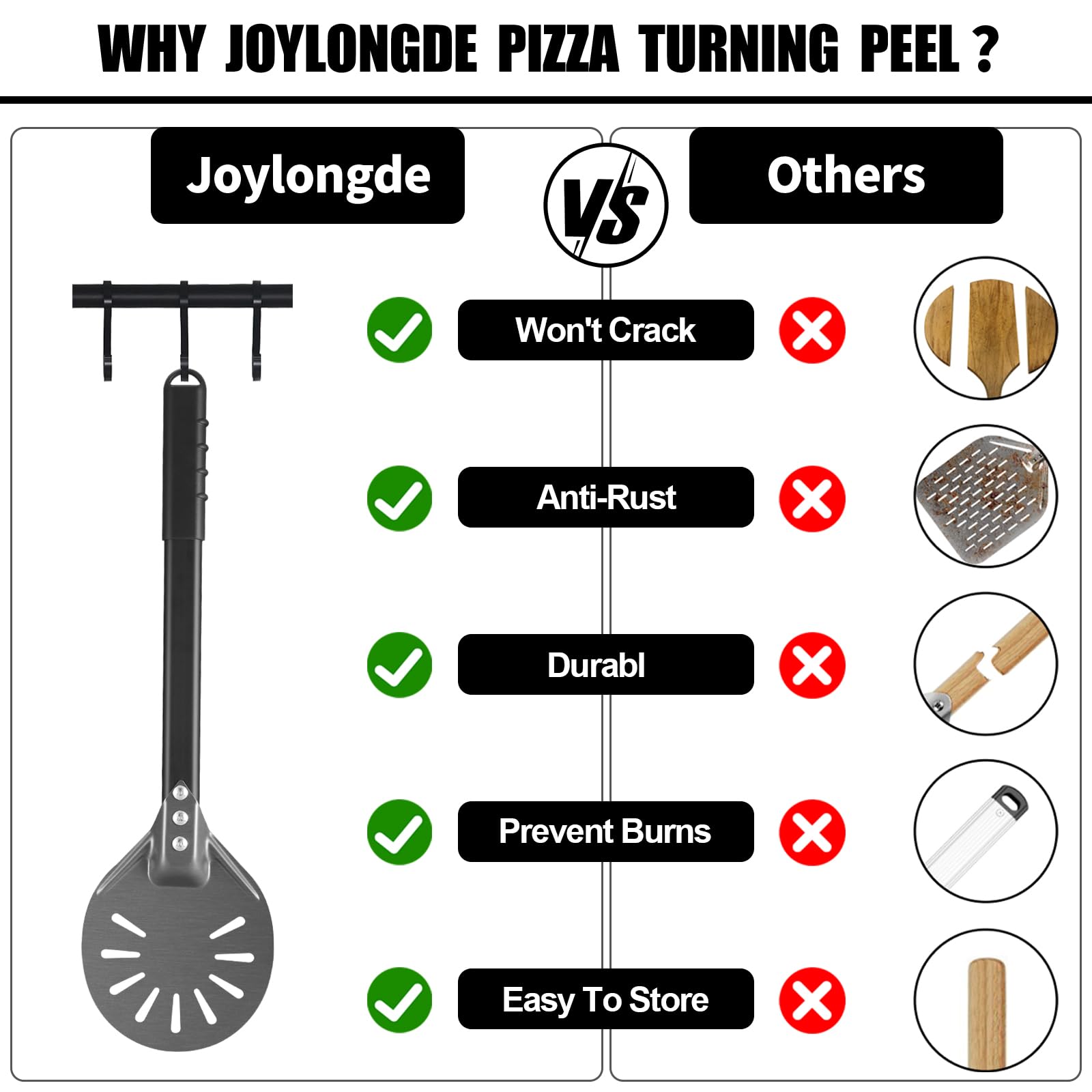 6 Inch Round Anodized Aluminum Perforated Pizza Peel Turner with Metal Handle - Professional Pizza Paddle Spinner for Outdoor Pizza Ovens - Perfect for Home Baking, Wood Fired Ovens & Restaurant Use