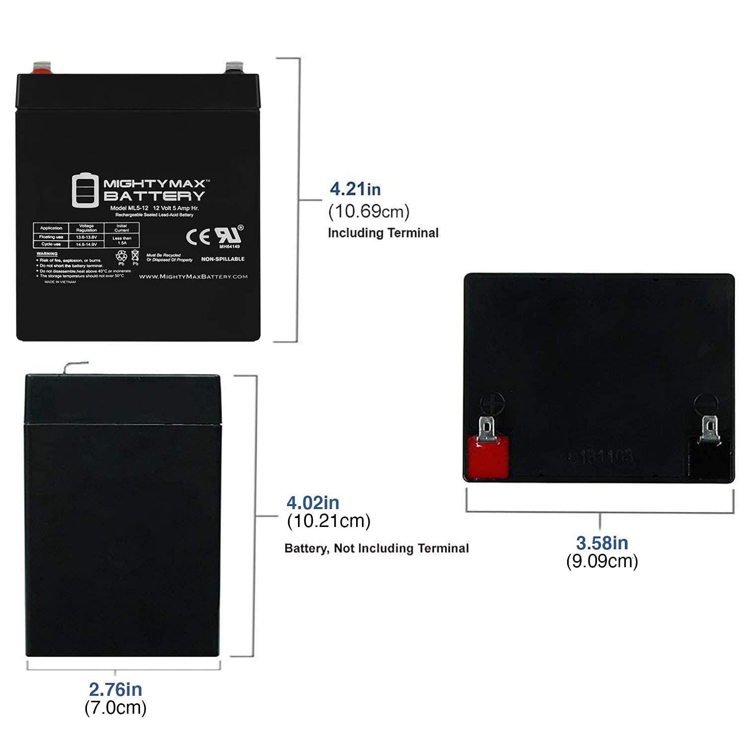 Mighty Max 12V 5AH SLA Replacement Battery for APC Back-UPS BF350-UK - 4 Pack - Backup Power Supply for Home Office, Security Systems & Emergency Lighting