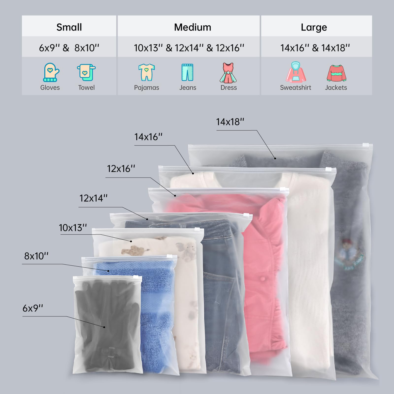 100Pcs 6x9 Inch Frosted Zipper Plastic Bags - Reusable Travel Storage Bags for Socks, Underwear, Cosmetics & Toiletries | No Vent Holes | Perfect for Organizing, Shipping & Travel Accessories