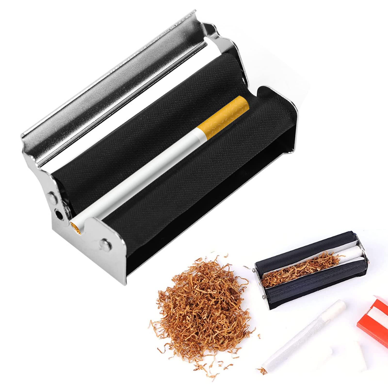 110mm Metal Cigarette Roller Machine with Lid - Premium Cigarette Rolling Device for Perfect Handmade Cigarettes - Includes Rolling Papers - Ideal for DIY Smokers, Travel & Home Use