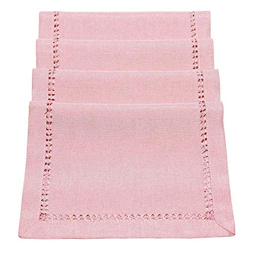Handcrafted Solid Color Dining Table Placemats - Double-Hemstitched Cotton Set of 4 (12x18 Inch, Pink) - Elegant Table Setting for Dinner Parties, Weddings & Home Decor