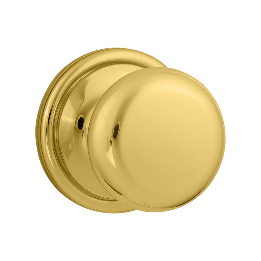 Kwikset Hancock Hall & Closet Door Knob - Polished Brass Finish | Secure & Stylish Entryway Hardware for Bedrooms, Closets & Interior Doors
