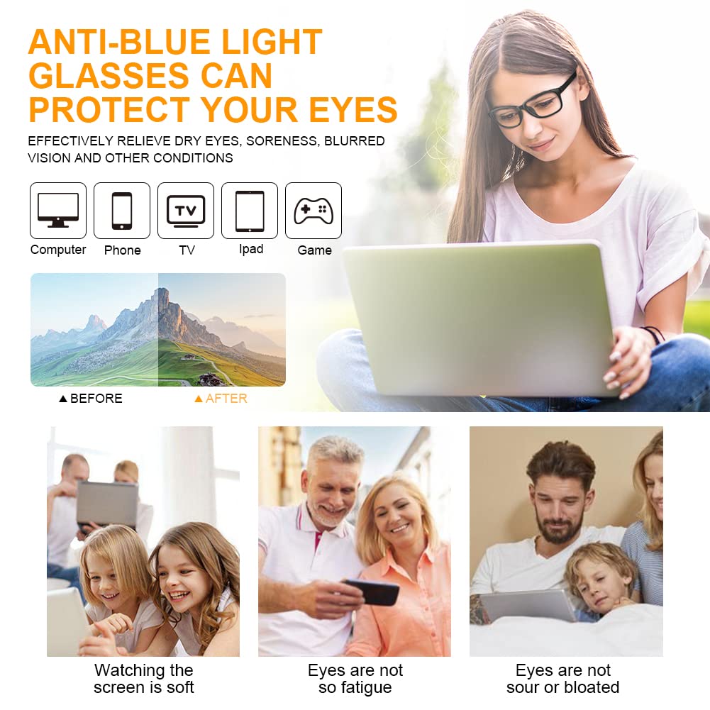 ACWOO Blue Light Blocking Glasses, 4 Pack Anti UV Eyestrain Computer Glasses for Men & Women - Retro Reading Glasses for Gaming, TV & Digital Screen Use