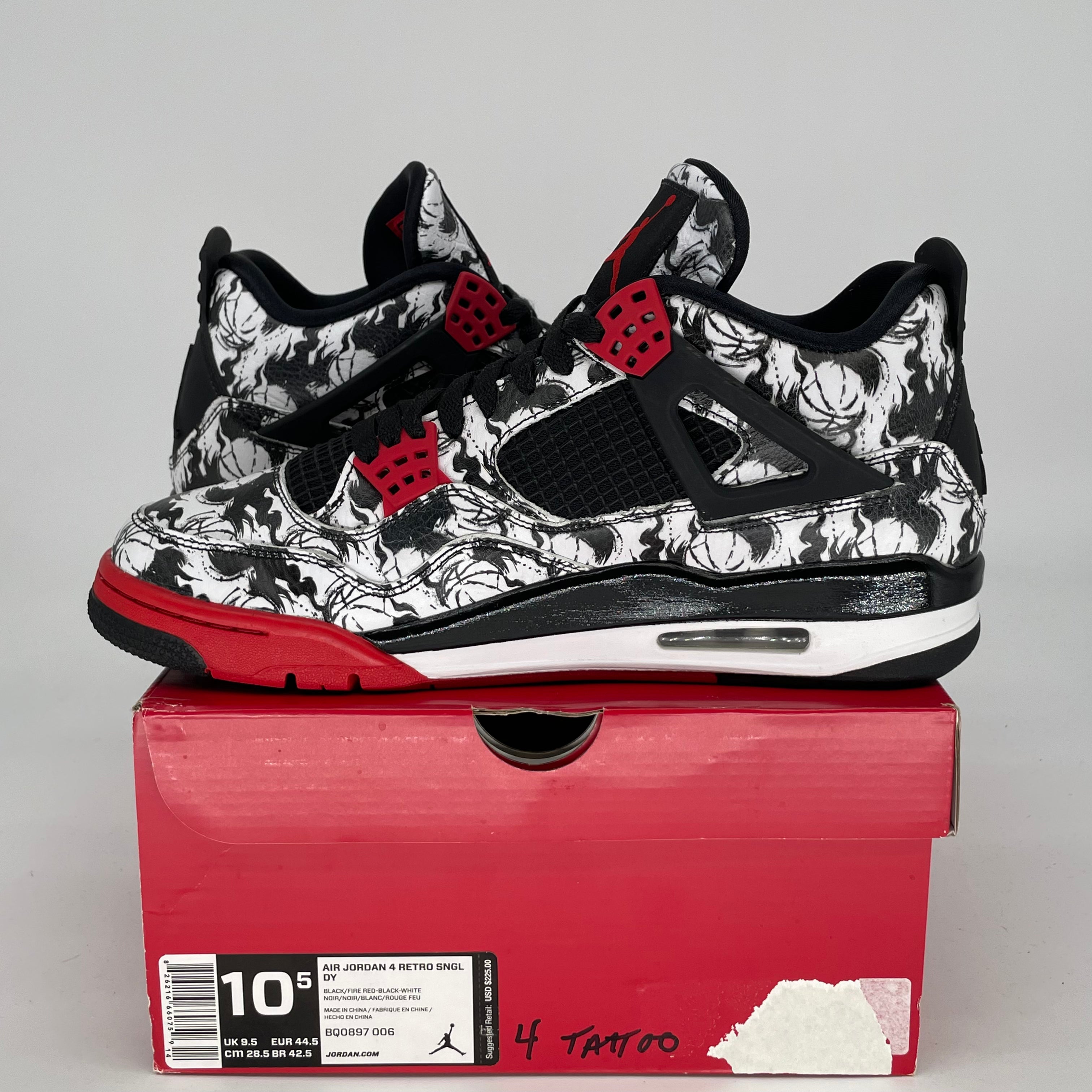 AIR JORDAN 4 TATTOO Men's Basketball Shoes Size 10.5/12W BQ0897-006 Black - Perfect for Streetwear, Sneaker Collecting & Casual Wear