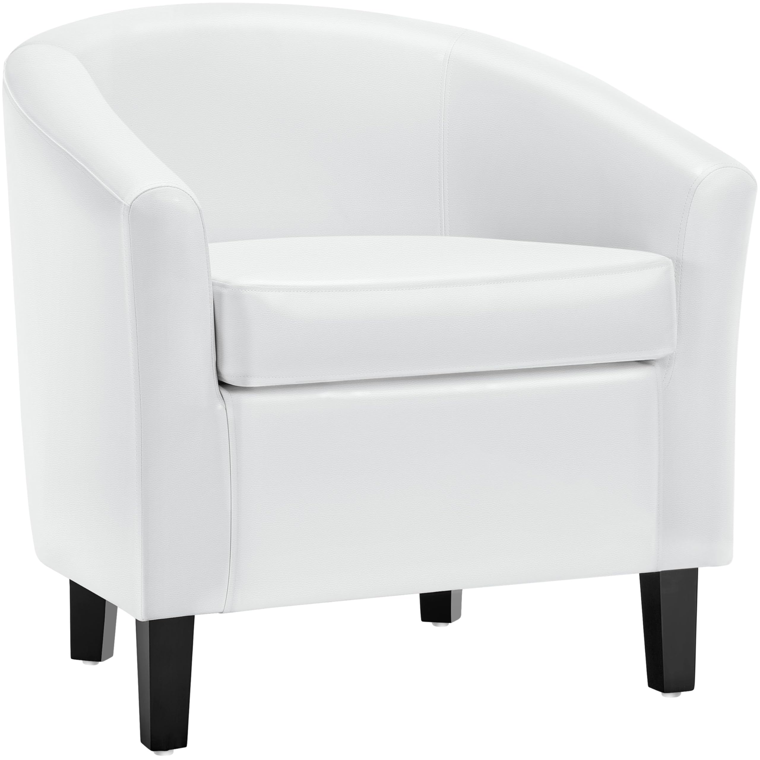 Yaheetech White Faux Leather Accent Chair - Modern Barrel Club Chair with Soft Padded Seat & Sturdy Legs for Living Room, Bedroom, Office - Perfect for Reading Nook, Home Theater Seating & Guest Reception Areas