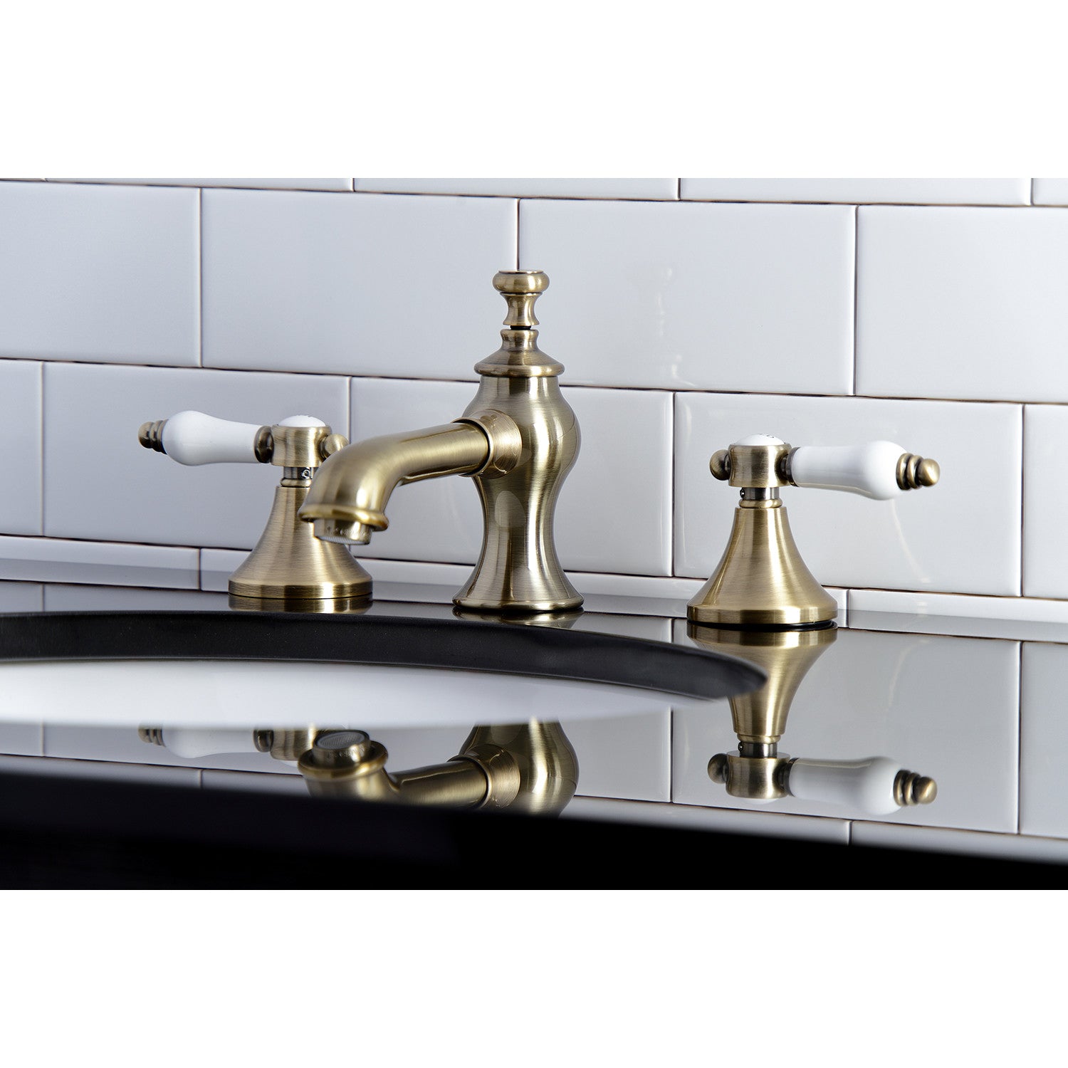 Bel Air KC7063BPL Two Handle 3 Hole Widespread Bathroom Faucet with Brass Pop Up Drain - Antique Brass Finish for Vanity Sink - Perfect for Modern & Traditional Bathroom Decor