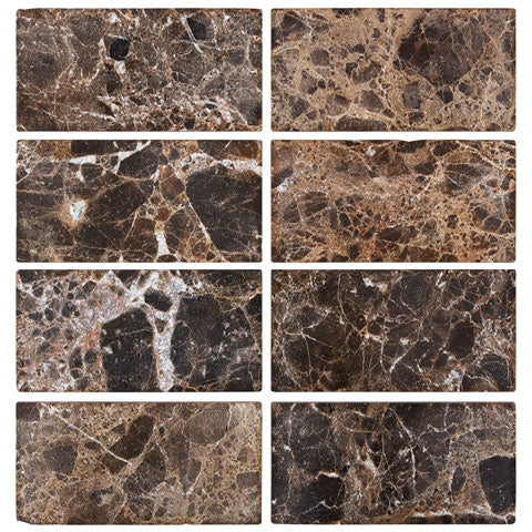 Emperador Dark Marble 3x6 Subway Tile - Polished or Tumbled Finish for Kitchen Backsplash, Bathroom Wall, and Shower Surround