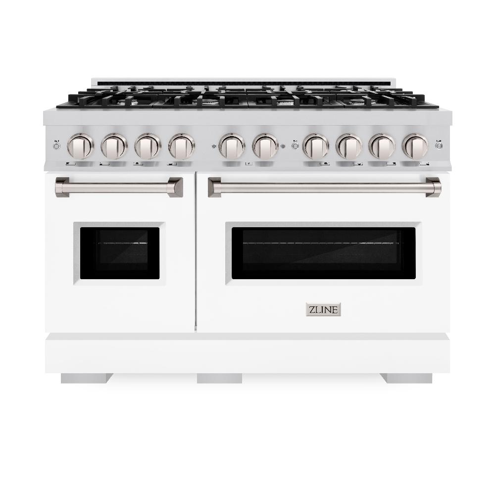 ZLINE 48-Inch 6.7 cu. ft. Stainless Steel Dual Fuel Range - 8 Burner Gas Cooktop with White Matte Doors - Perfect for Large Kitchens & Entertaining (CDR WM 48)