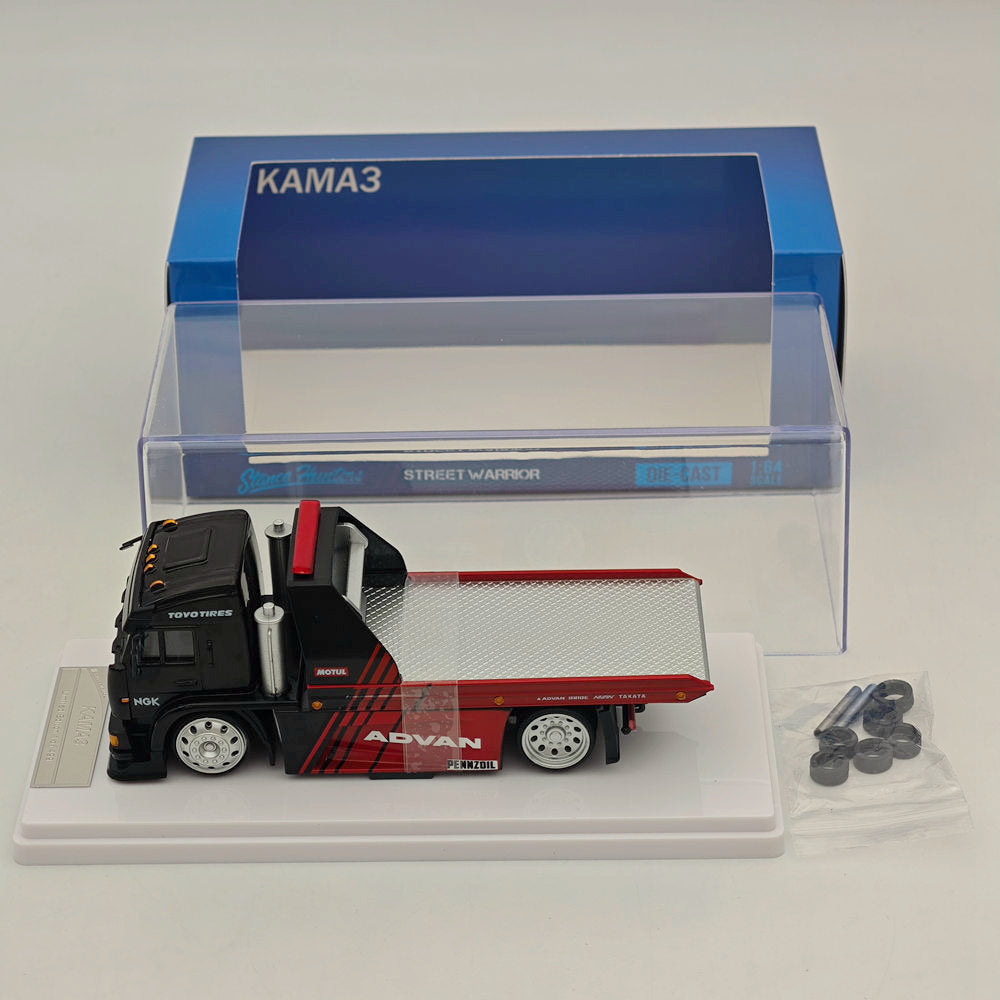 1:64 Scale SH Kamaz Spoon Sports Flatbed Tow Truck Black Diecast Model Car - Limited Edition Collectible for Display, Racing Games & Gift Giving