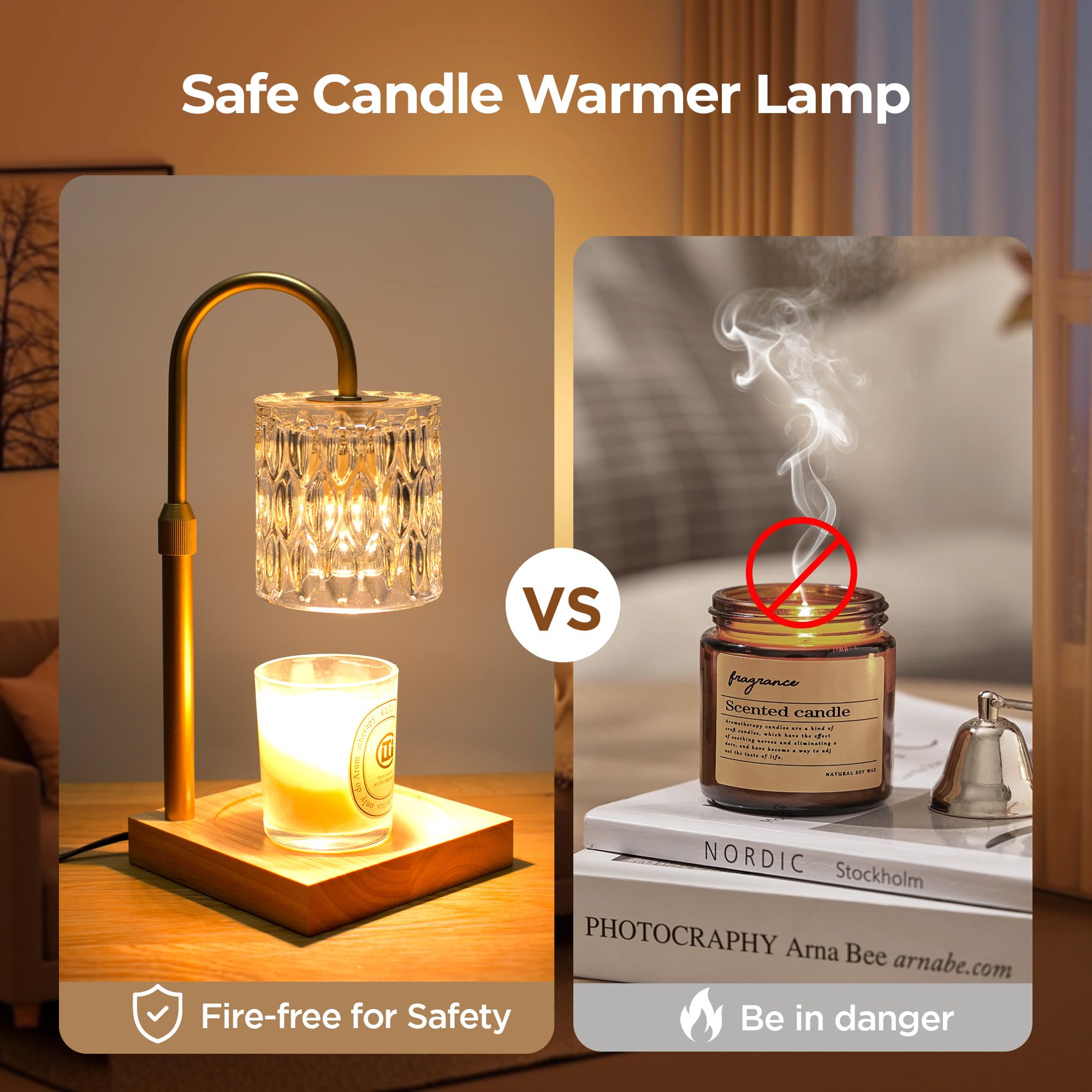 Electric Candle Warmer with Timer & Dimmer - Adjustable Height Lamp for Jar Candles, 2 Bulbs Included | Perfect for Home Decor, Bedroom Ambiance, Housewarming Gifts & Mother's Day Presents | Creates Cozy Atmosphere for Relaxation, Romantic Dinners & Holiday Decorations